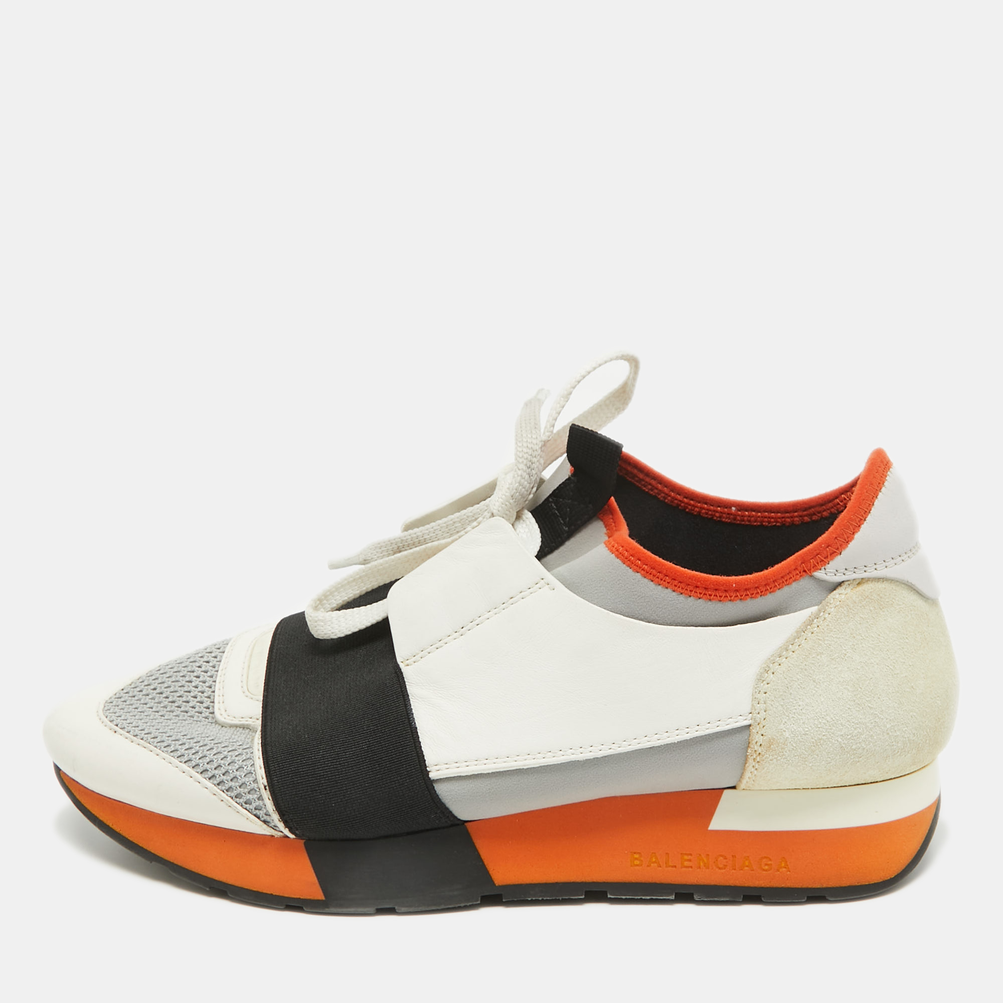 

Balenciaga Tricolor Leather and Mesh Race Runner Sneakers Size, White
