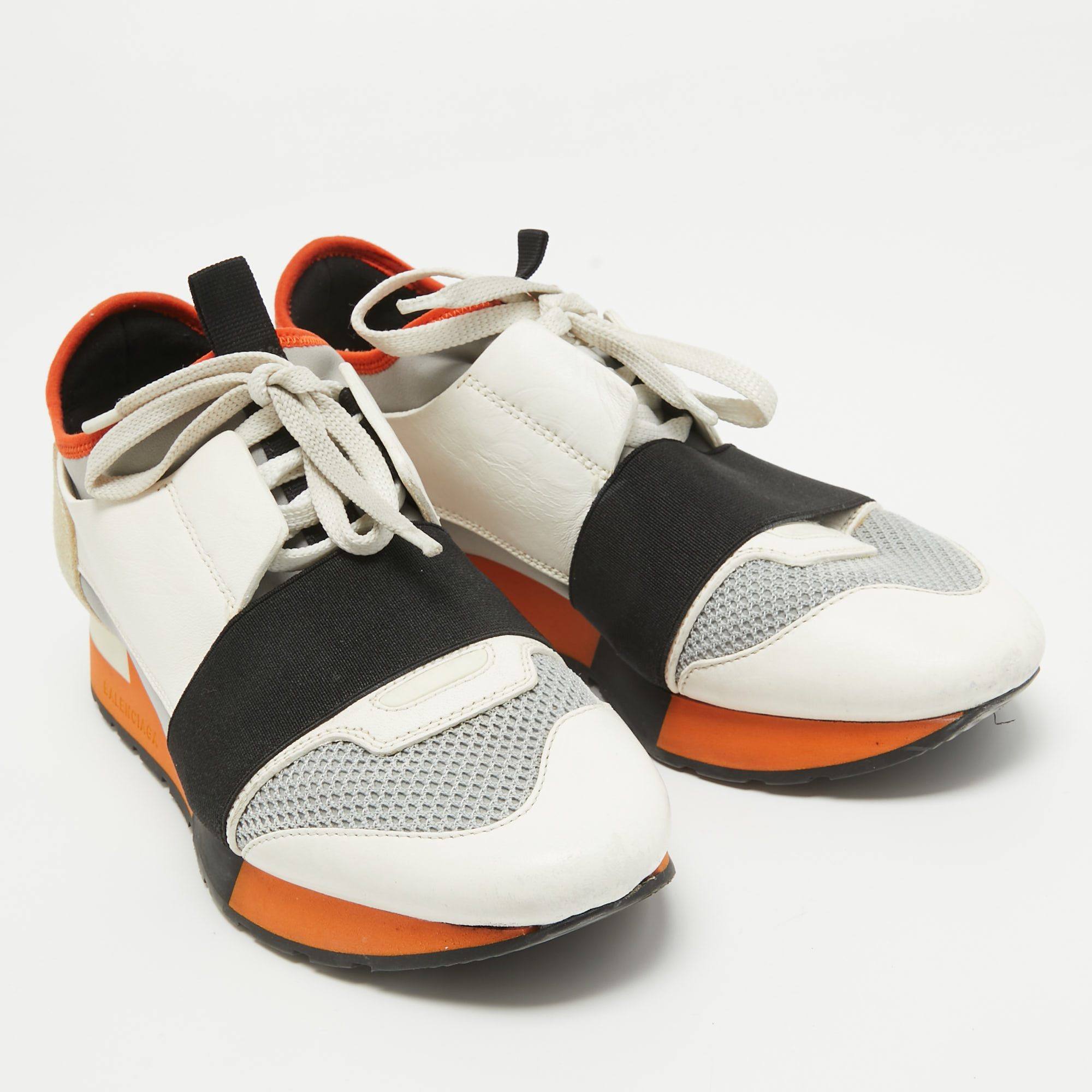 Balenciaga Tricolor Leather and Mesh Race Runner Sneakers Size 37 