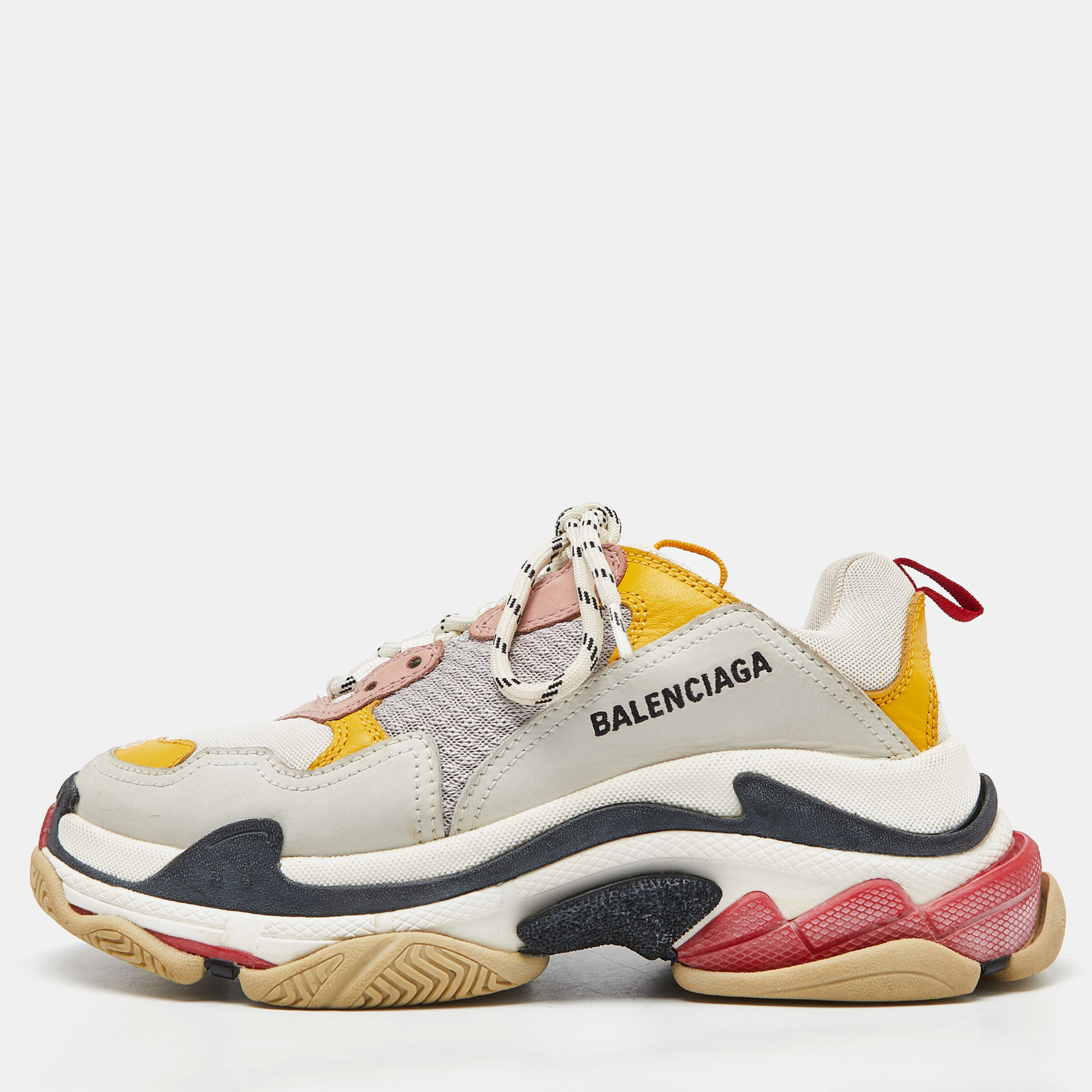 Pre-owned Balenciaga Multicolor Faux Leather And Mesh Triple S Sneakers Size 38
