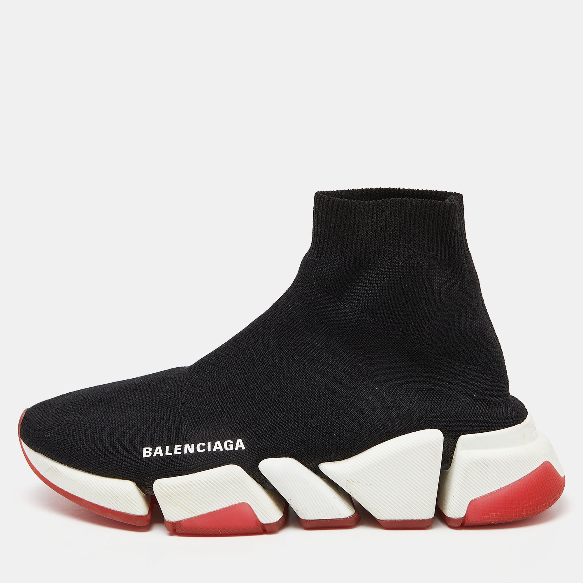 Pre-owned Balenciaga Black Knit Fabric Speed Trainer Sneakers Size 38