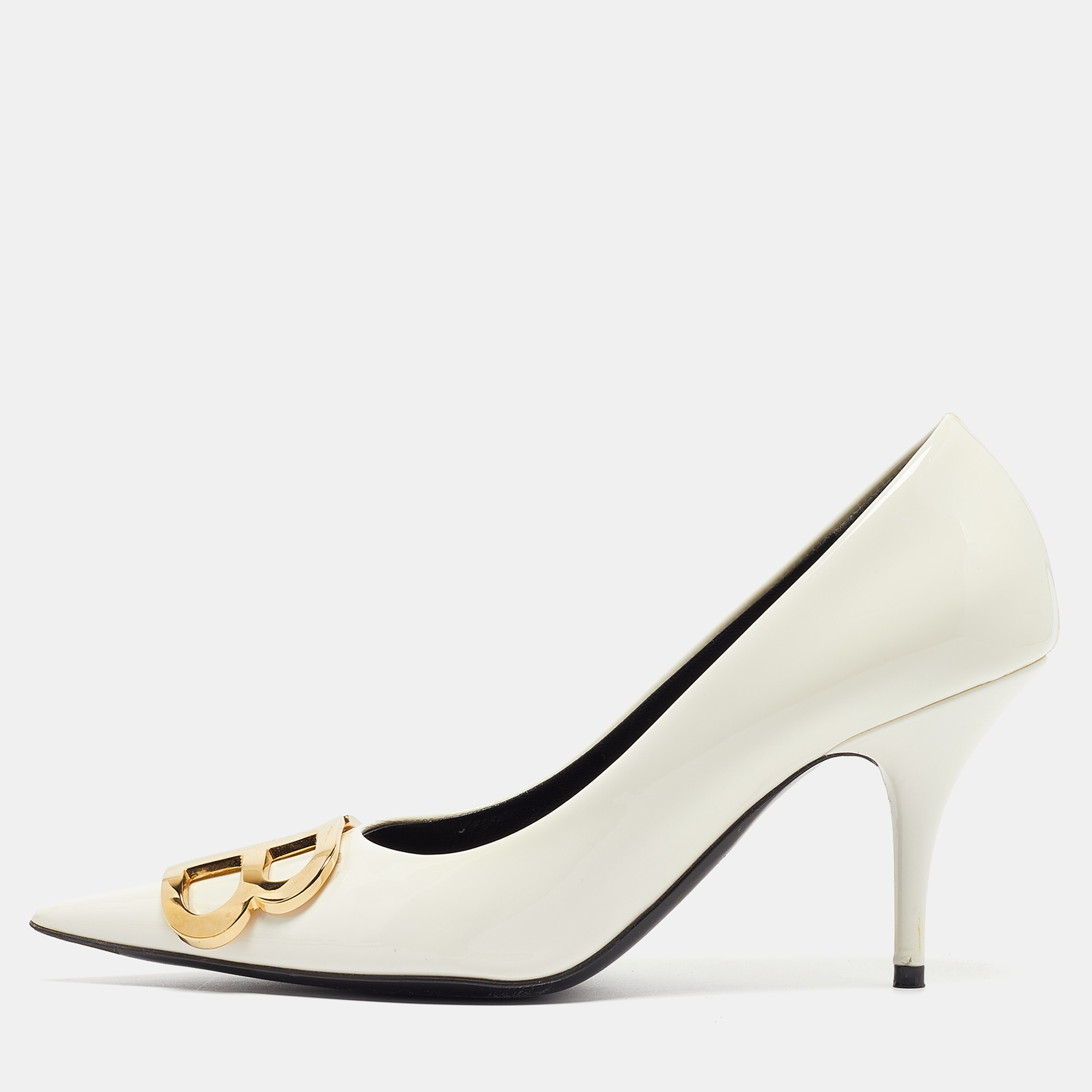 

Balenciaga White Patent Leather BB Pointed Pumps Size