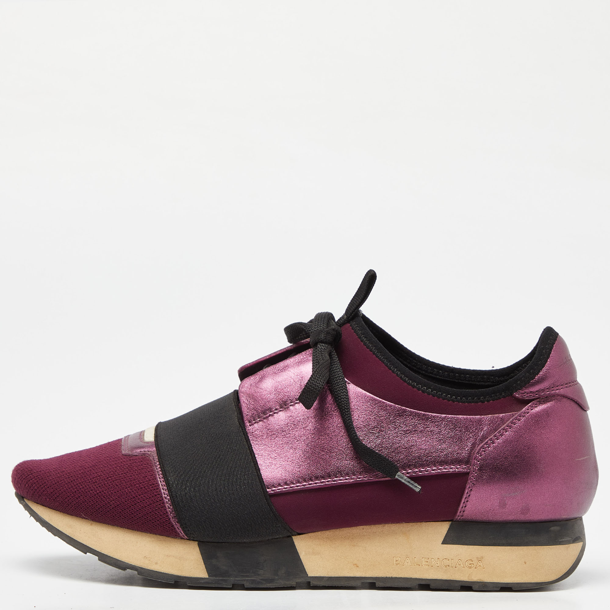 

Balenciaga Burgundy Leather, Neoprene and Fabric Race Runner Sneakers Size