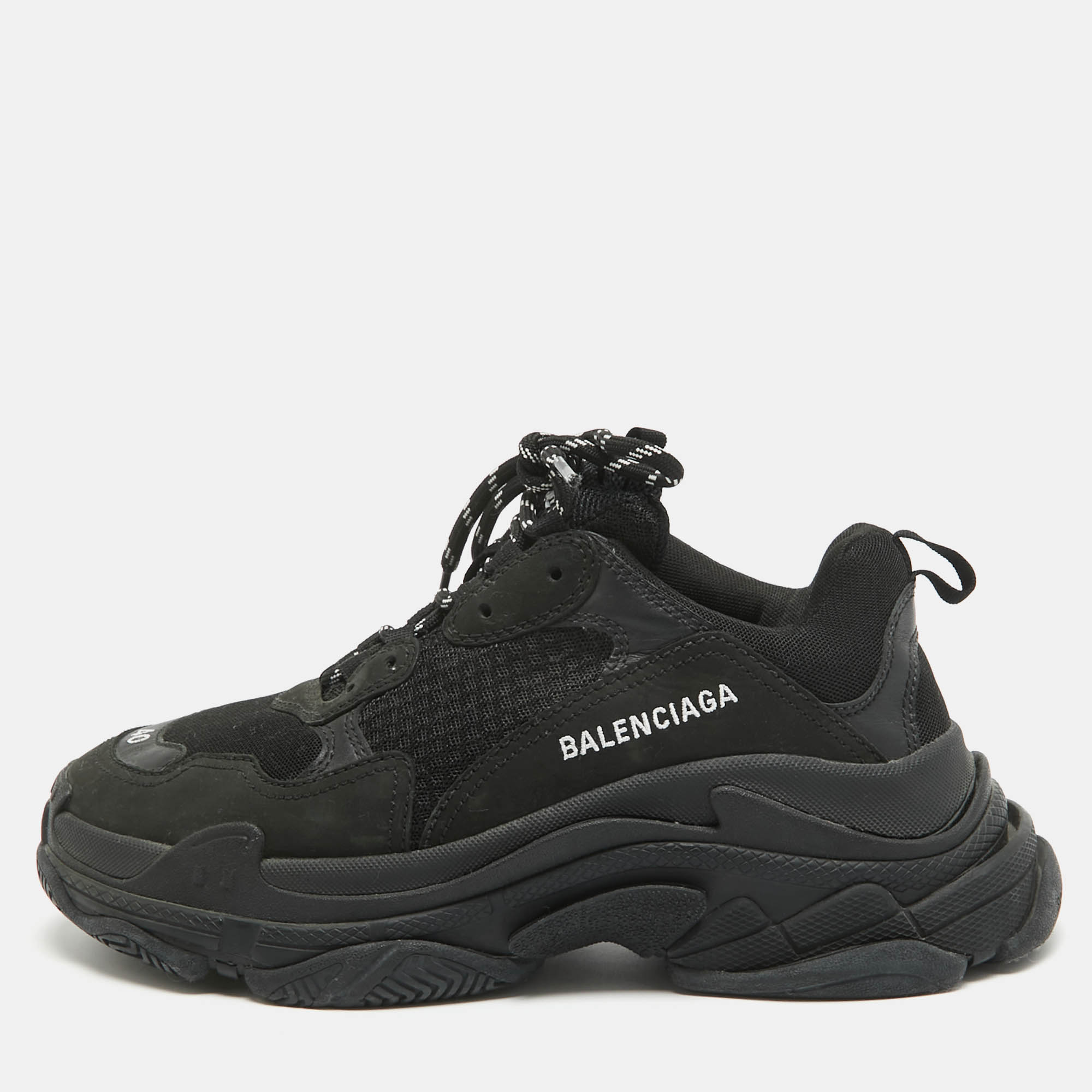 

Balenciaga Black Leather and Mesh Triple S Sneakers Size