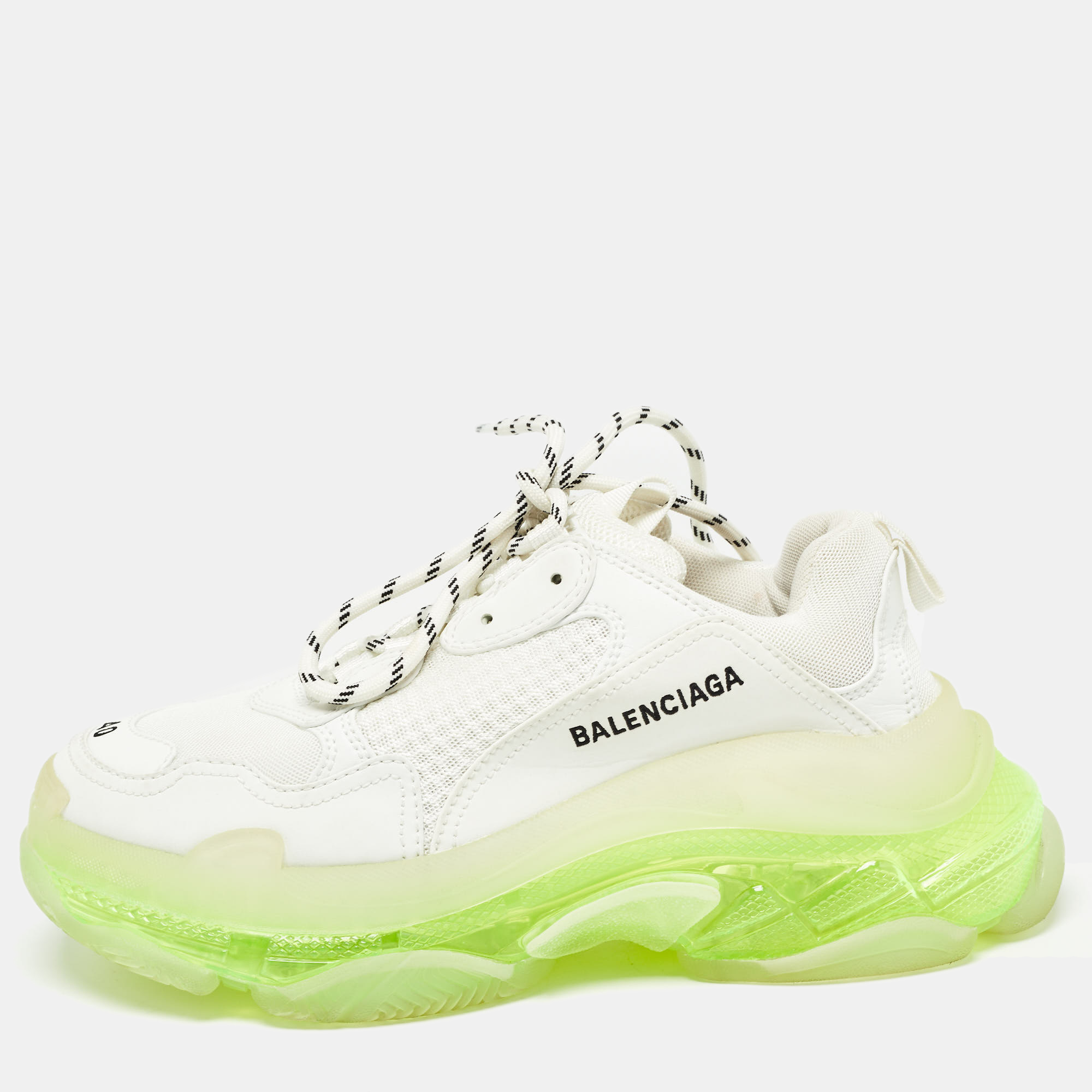 Pre-owned Balenciaga White Faux Leather And Mesh Triple S Clear Sneakers Size 40