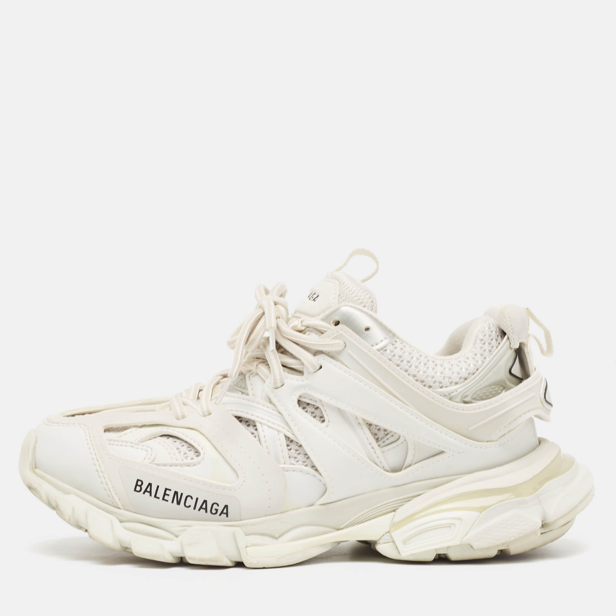 

Balenciaga White Leather and Mesh Track Sneakers Size