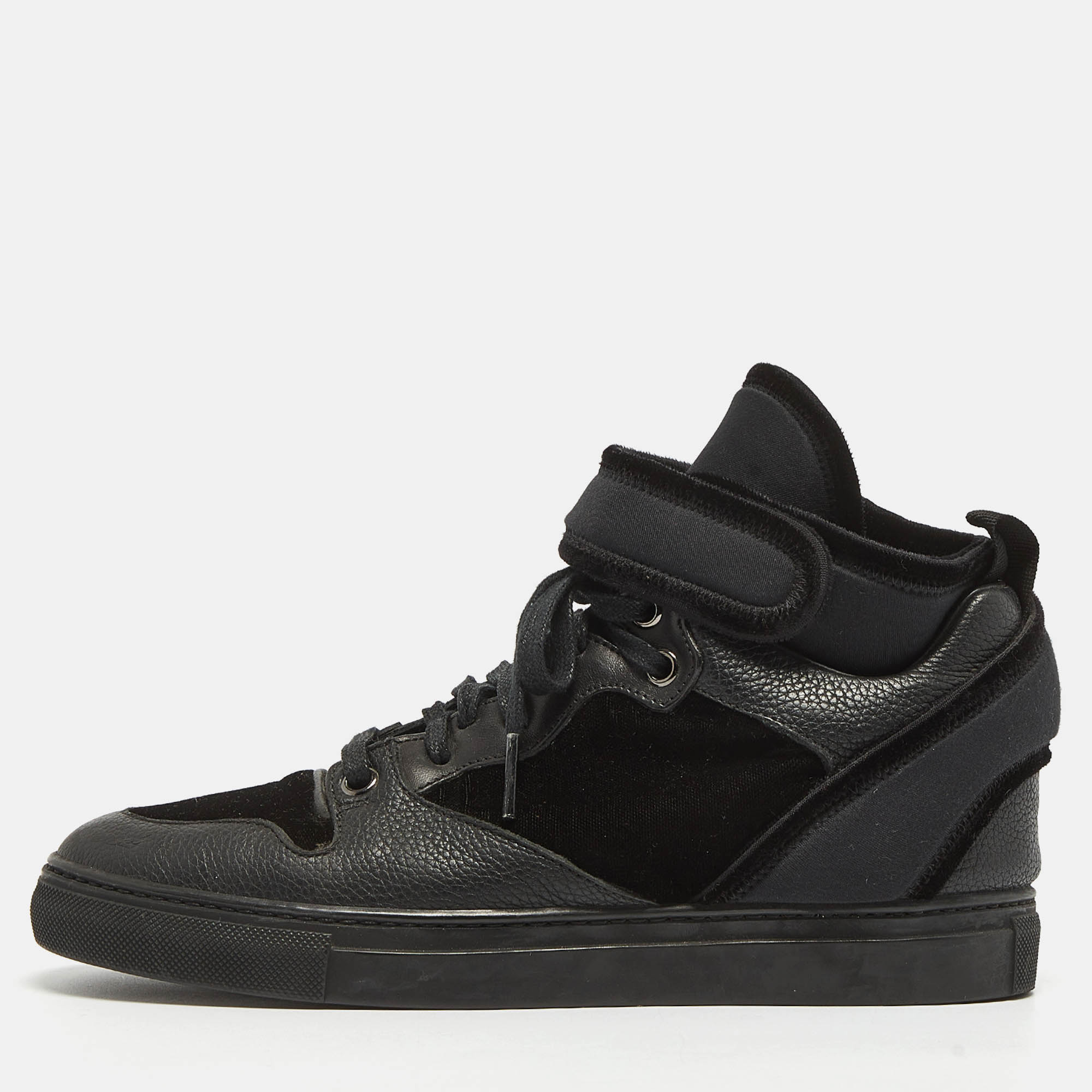 

Balenciaga Black Velvet and Leather Velcro Strap High Top Sneakers Size