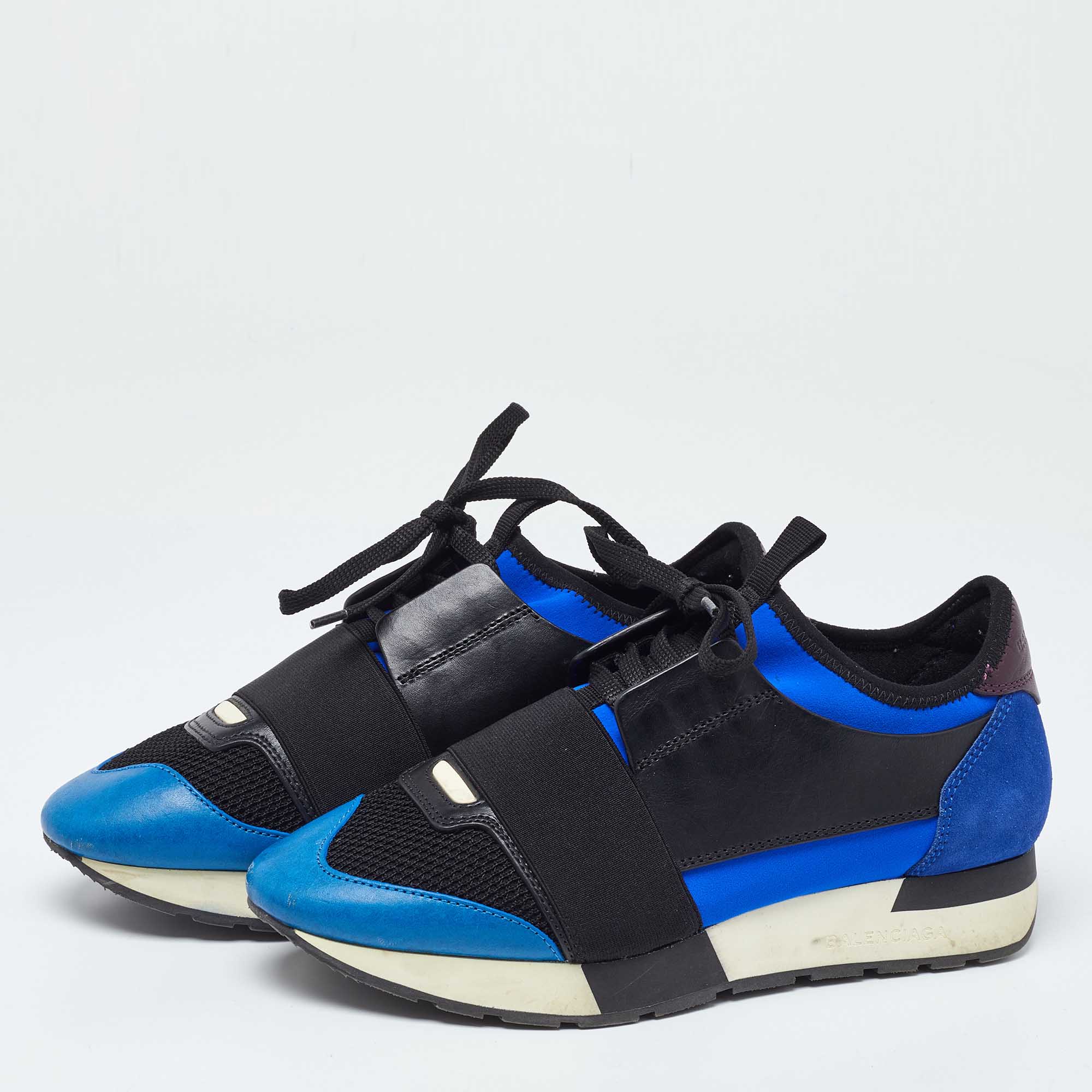Balenciaga Tricolor Leather,Suede and Mesh Race Runner Sneakers Size 37 