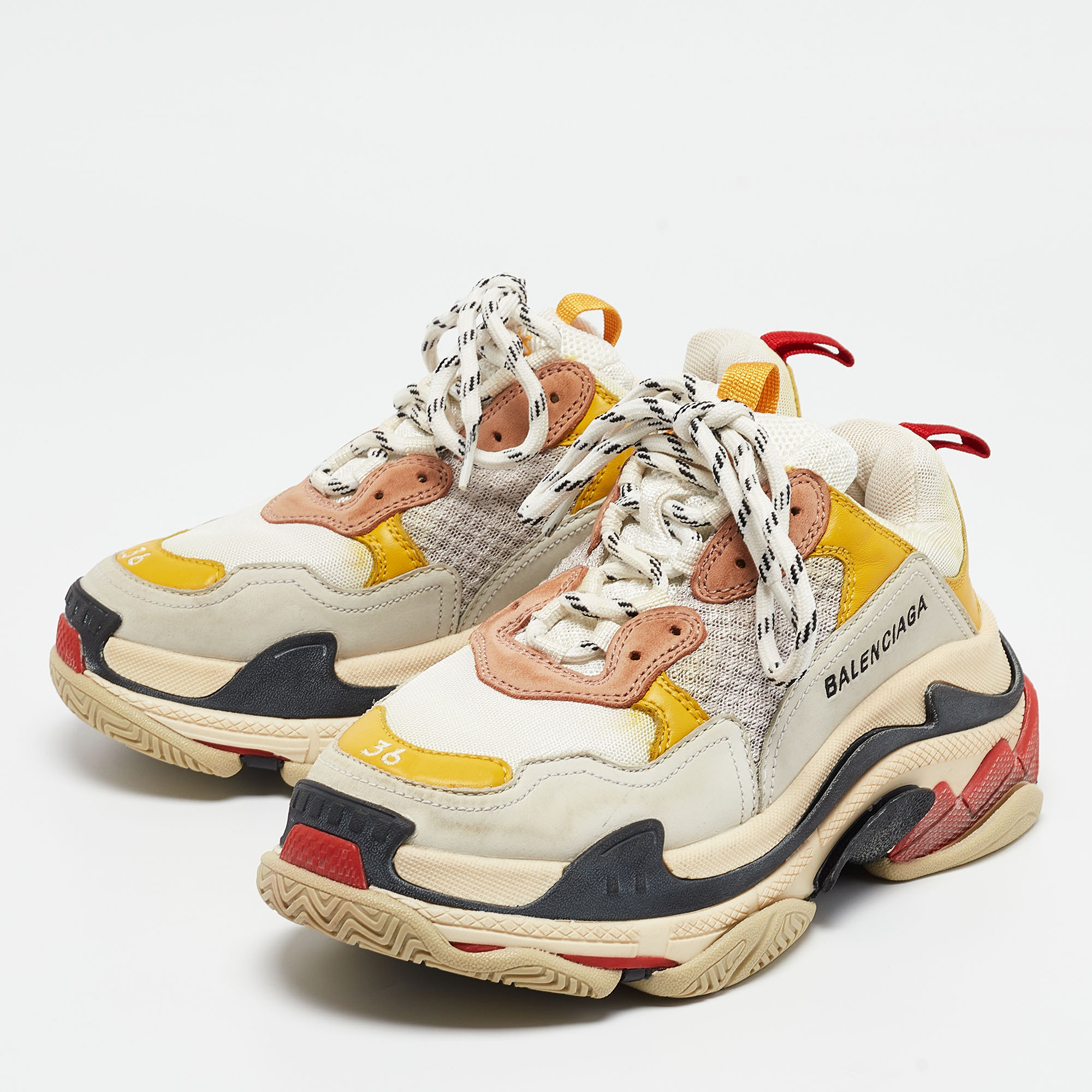 Balenciaga Multicolor Mesh and Nubuck Leather Triple S Low Top Sneakers Size 36 