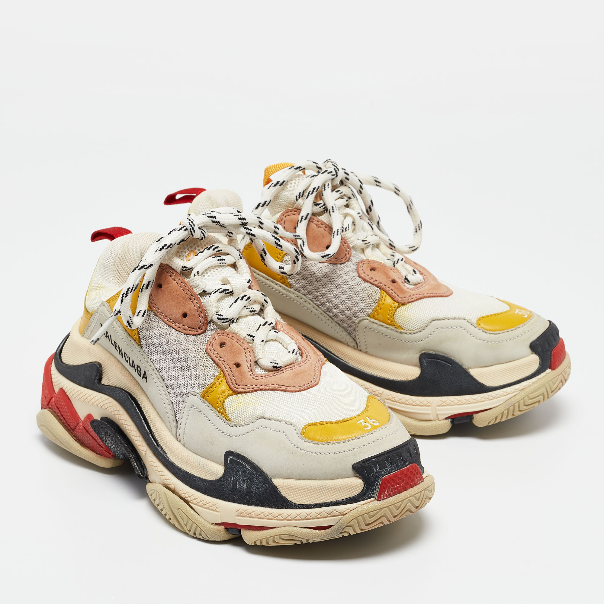 Balenciaga Multicolor Mesh and Nubuck Leather Triple S Low Top Sneakers Size 36 