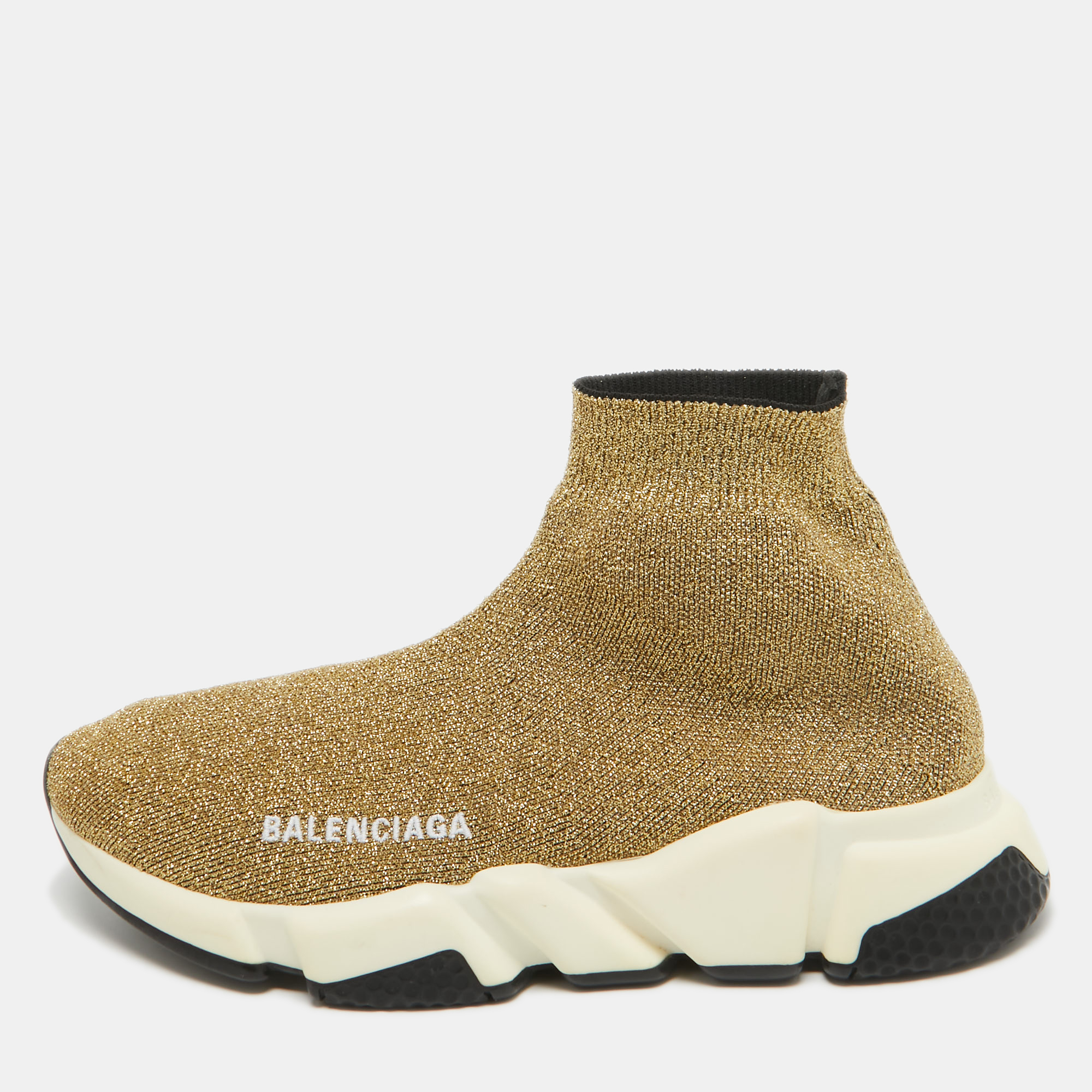 

Balenciaga Gold Lurex Fabric Speed Trainer Low Top Sneakers Size 37