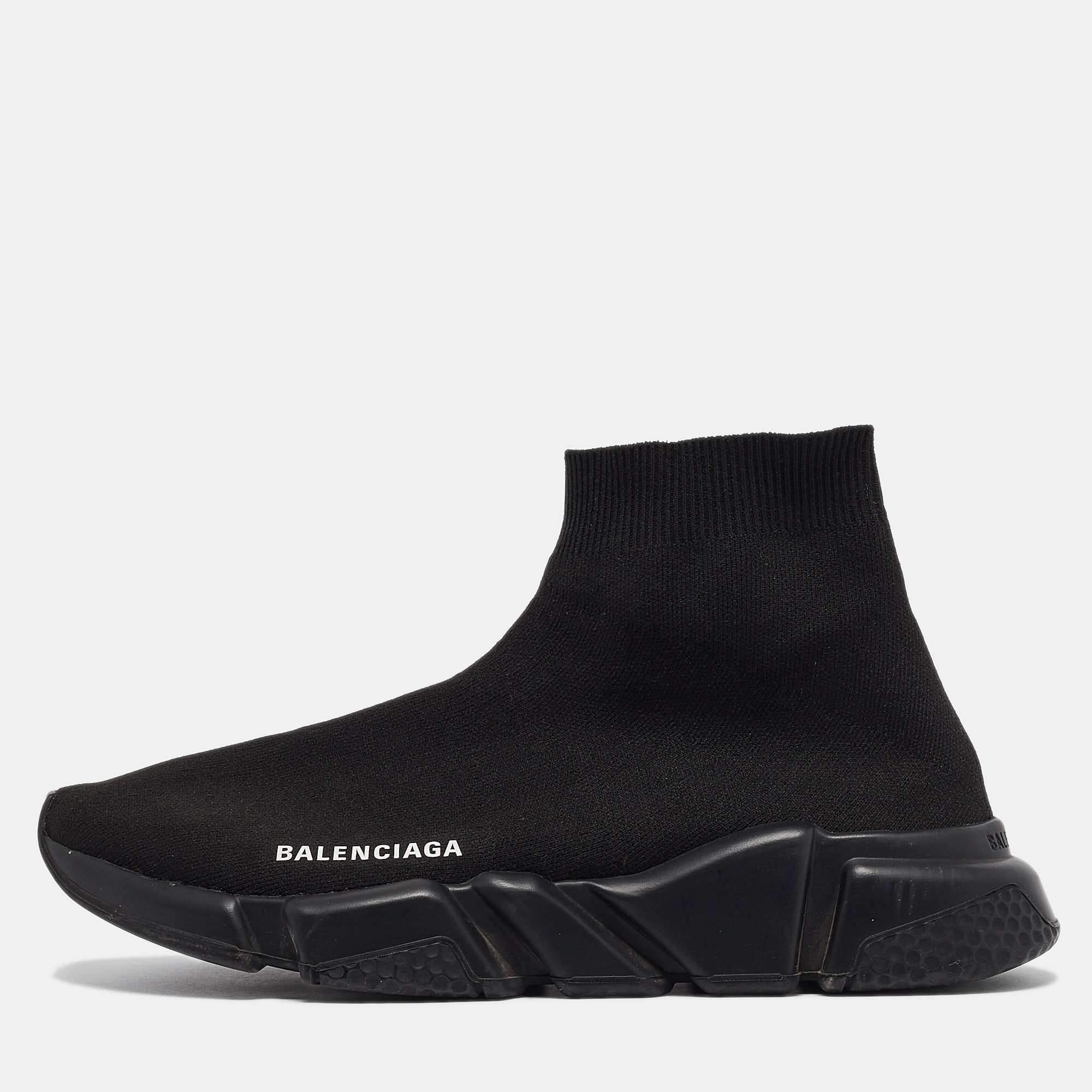 Pre-owned Balenciaga Black Knit Fabric Speed Trainer Sneakers Size 40