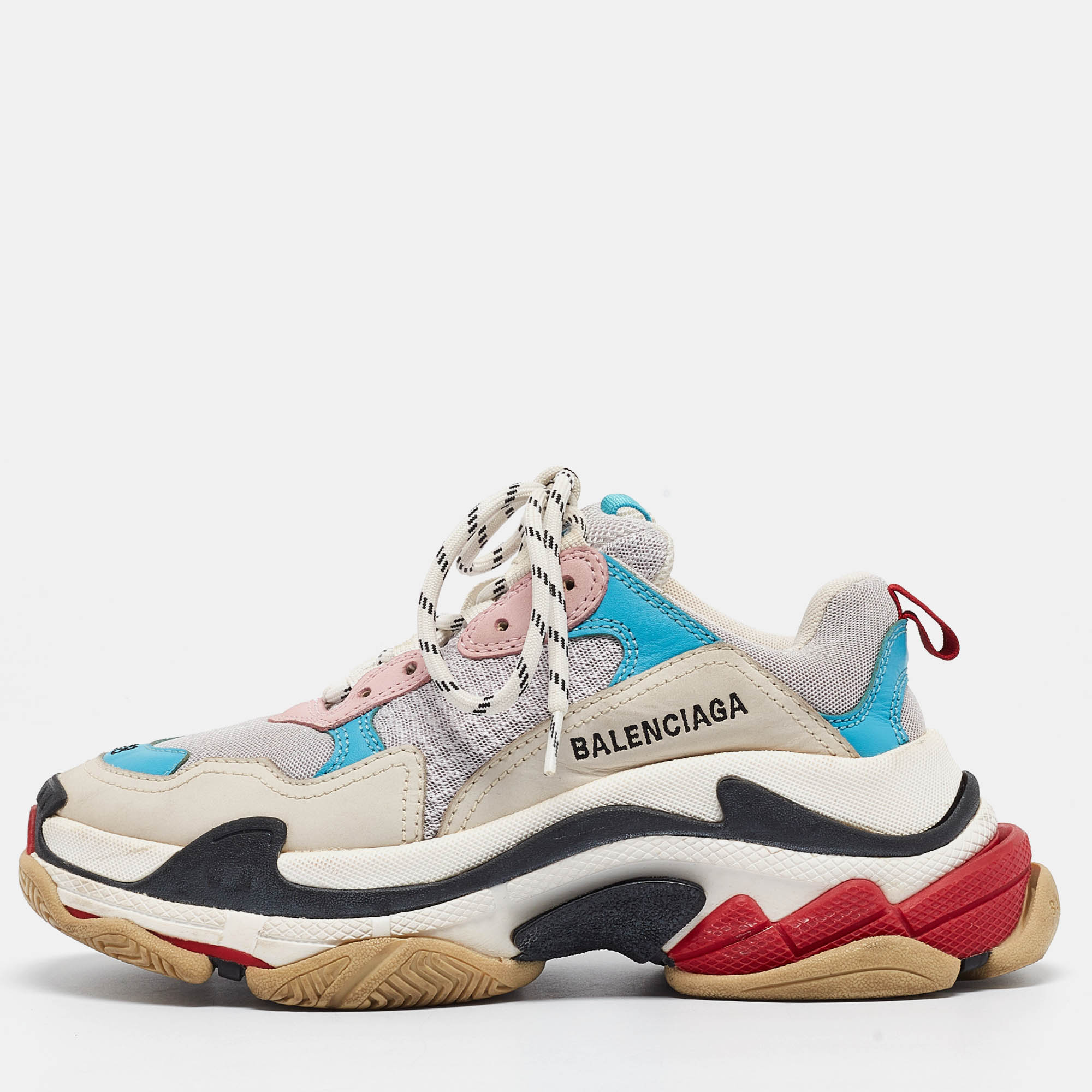 Pre-owned Balenciaga Multicolor Mesh And Leather Triple S Sneakers Size 38