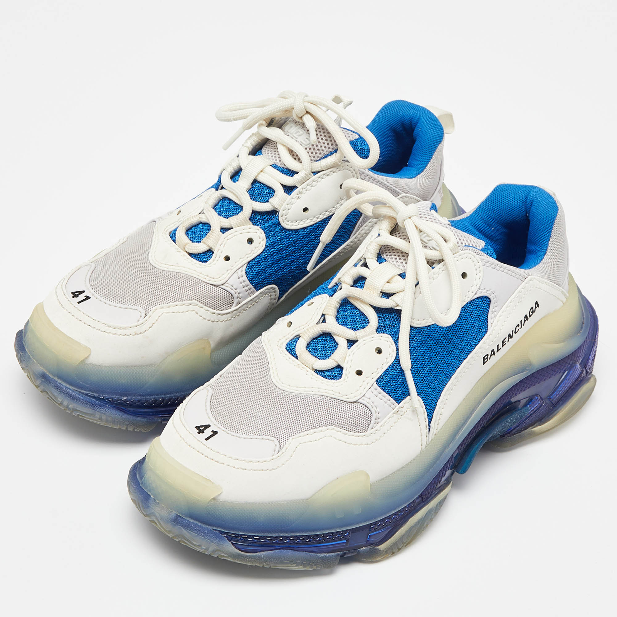 Balenciaga Tri Color Mesh and Faux Leather Triple S Clear Sole Sneakers Size 41 