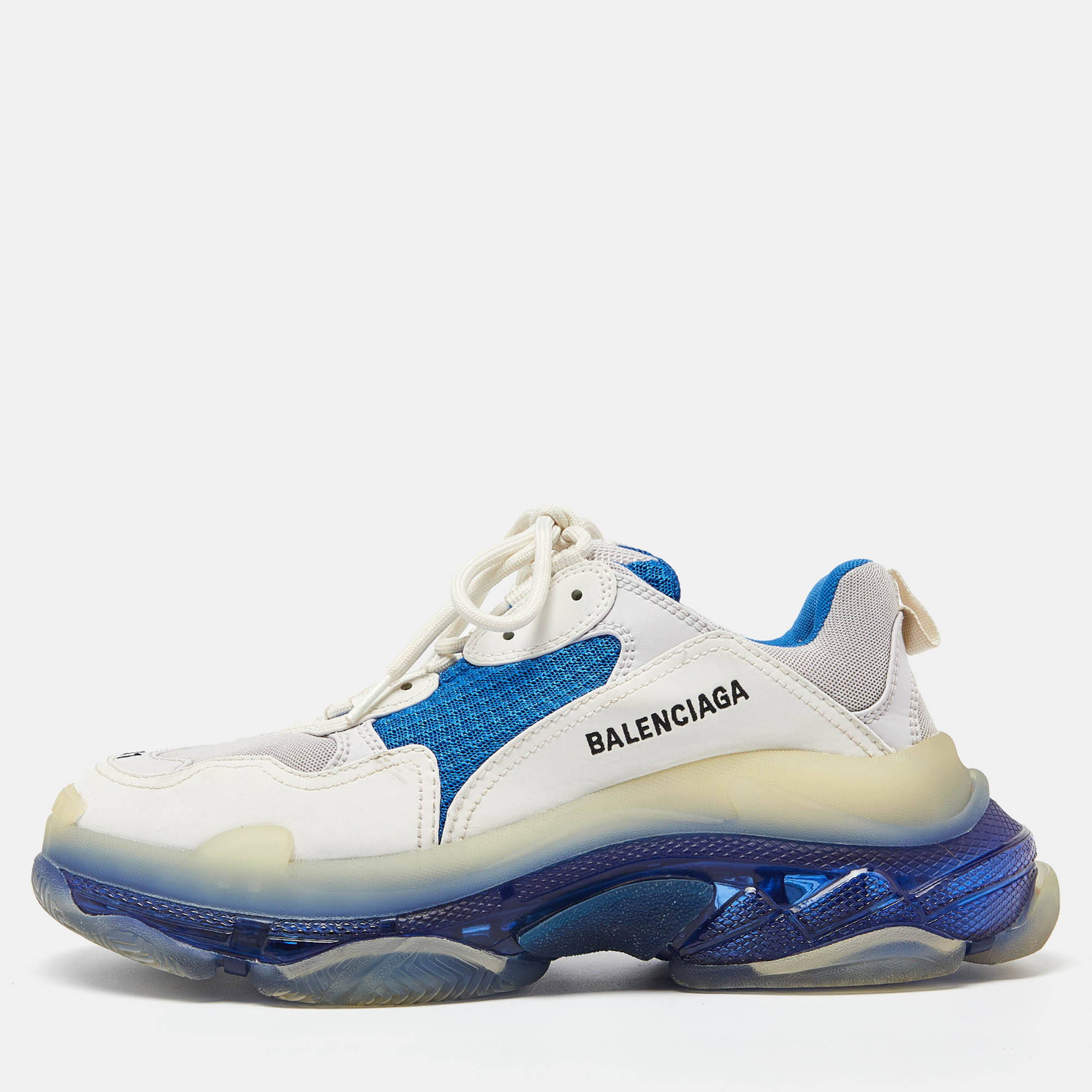 

Balenciaga Tri Color Mesh and Faux Leather Triple S Clear Sole Sneakers Size, White