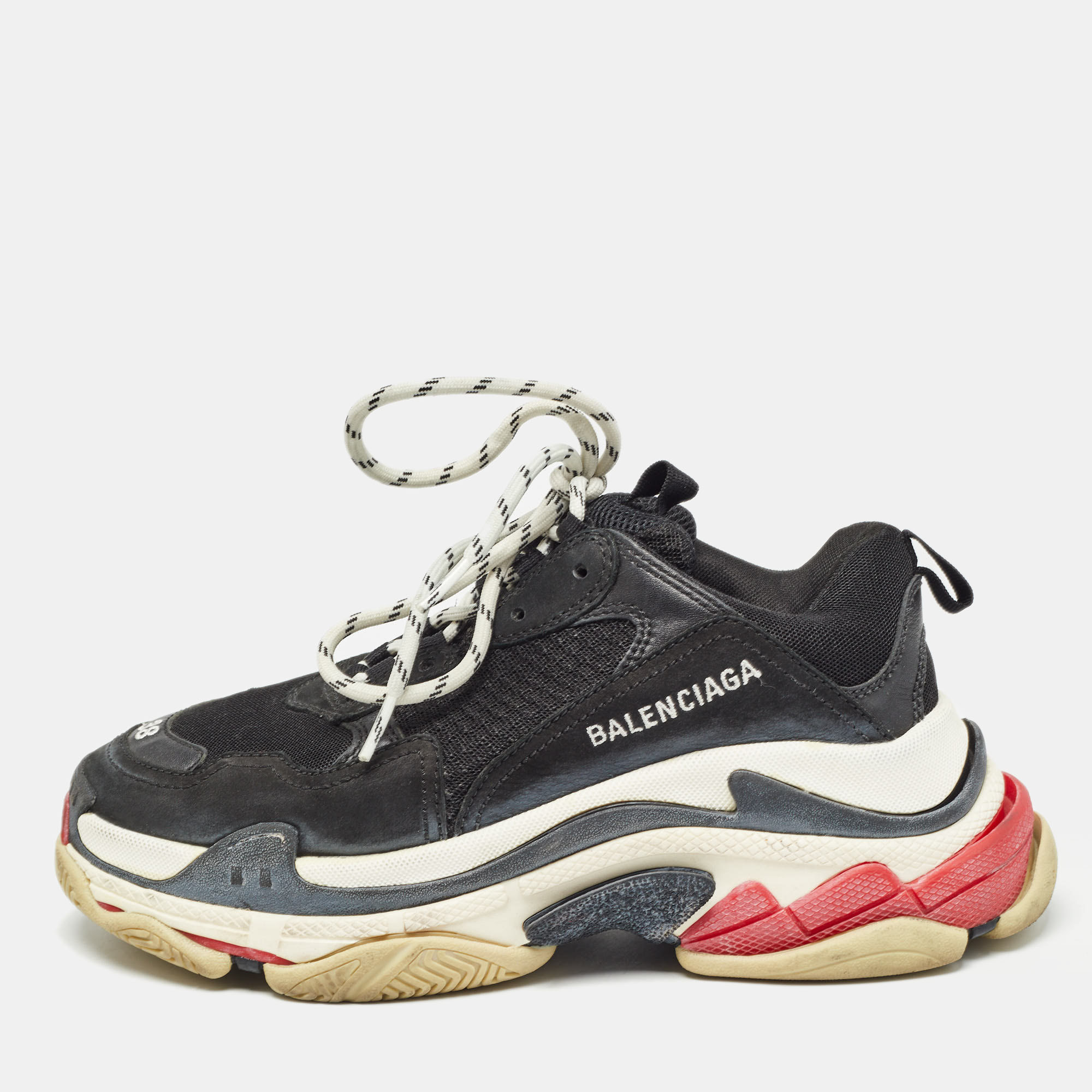 

Balenciaga Black Mesh and Leather Triple S Low Top Sneakers Size