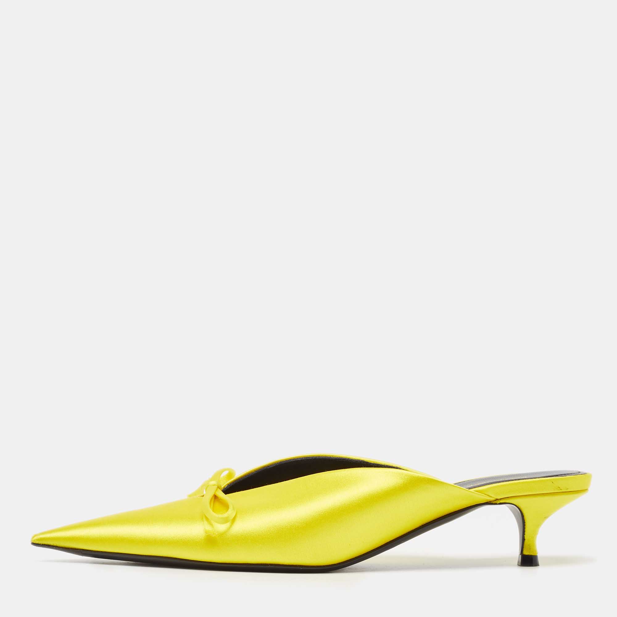 

Balenciaga Yellow Satin Knife Bow Pointed Toe Mules Size