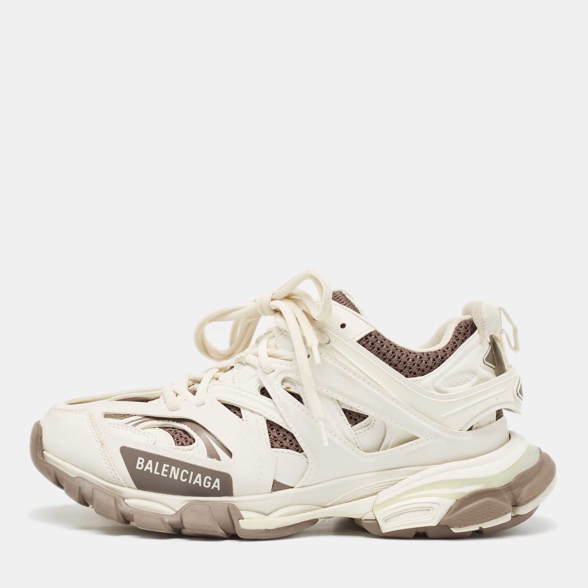 

Balenciaga White/Brown Mesh Faux Leather Track Sneakers Size