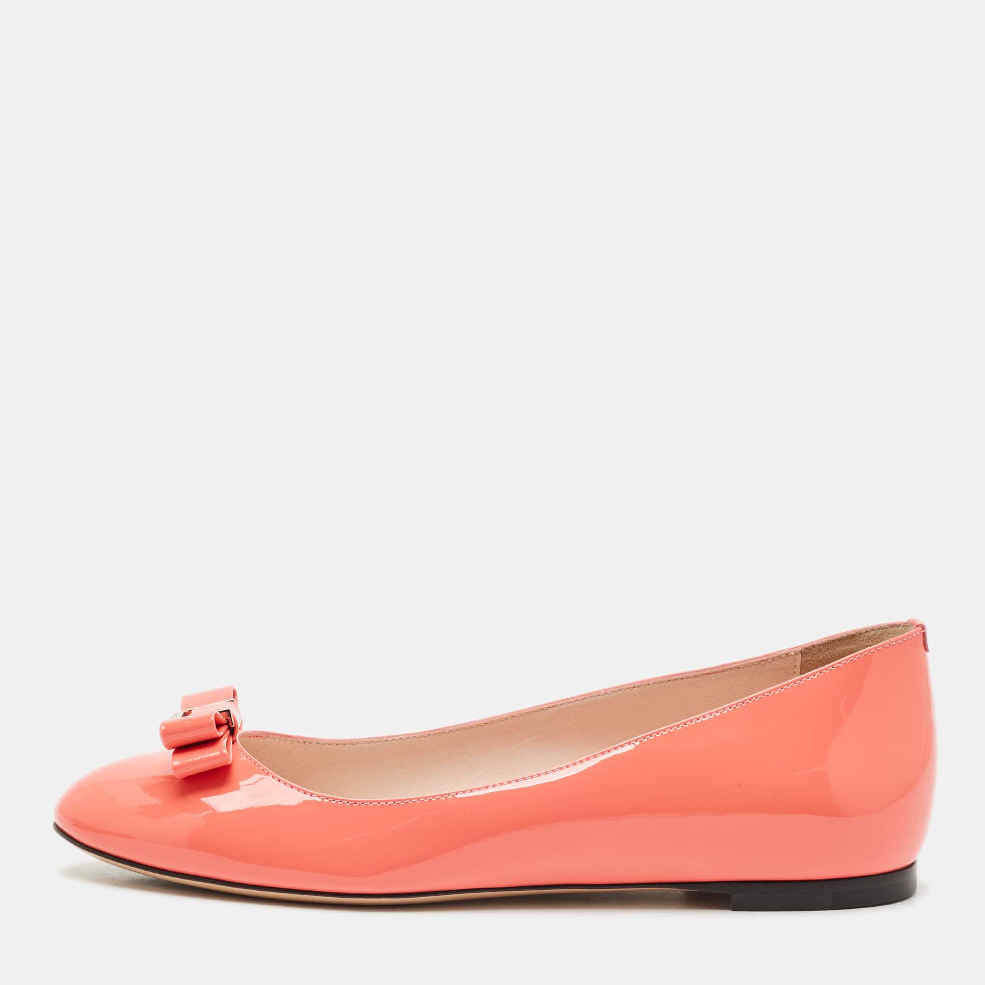 

Bally Coral Orange Patent Leather Benalla Ballet Flats Size