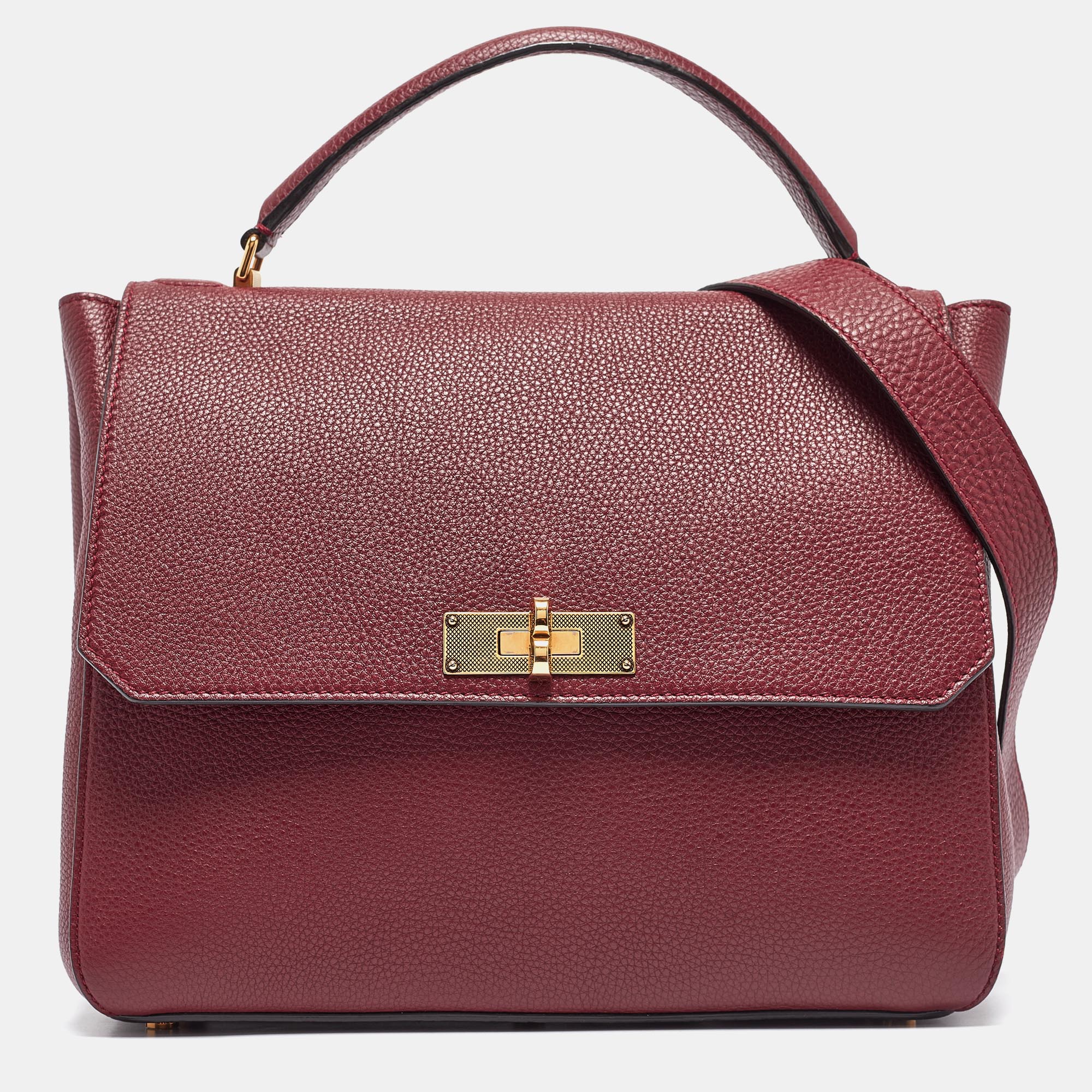 

Bally Burgundy Leather B Turnlock Top Handle Bag