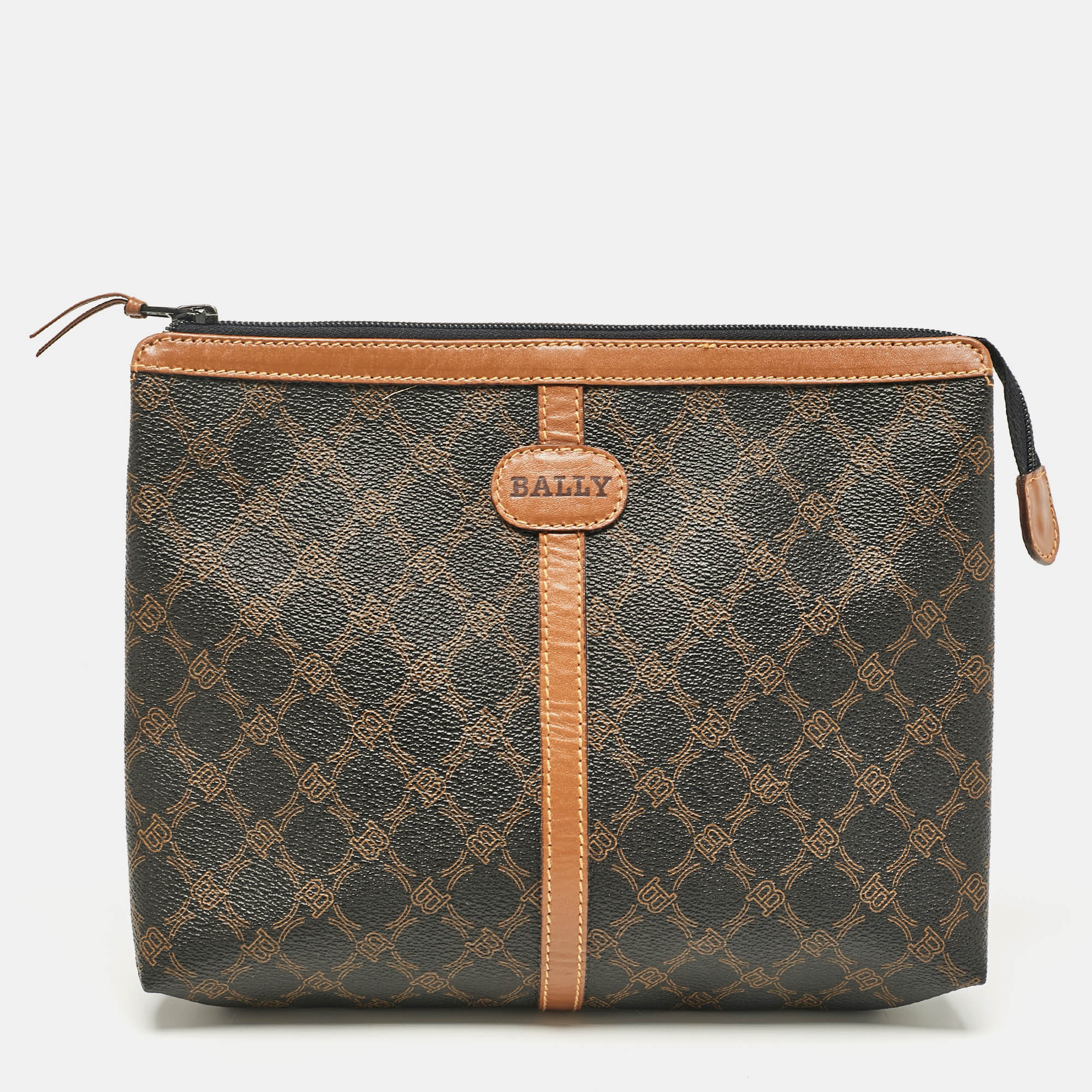 

Bally Black/Brown Monogram Coated Canvas and Leather Zip Pouch