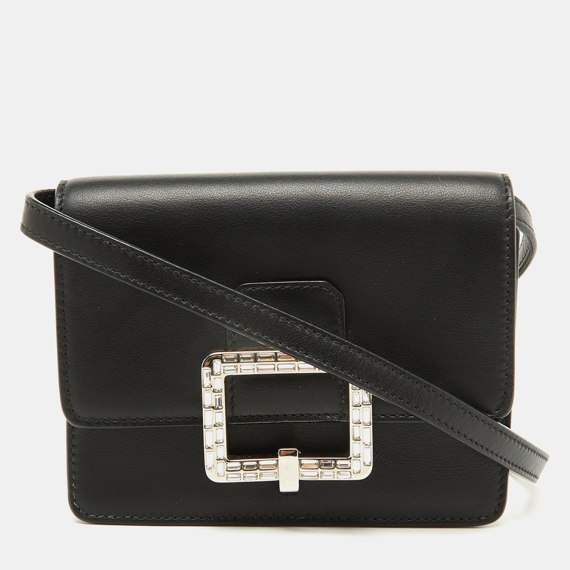 

Bally Black Leather Mirco Julyet Crystal Crossbody Bag