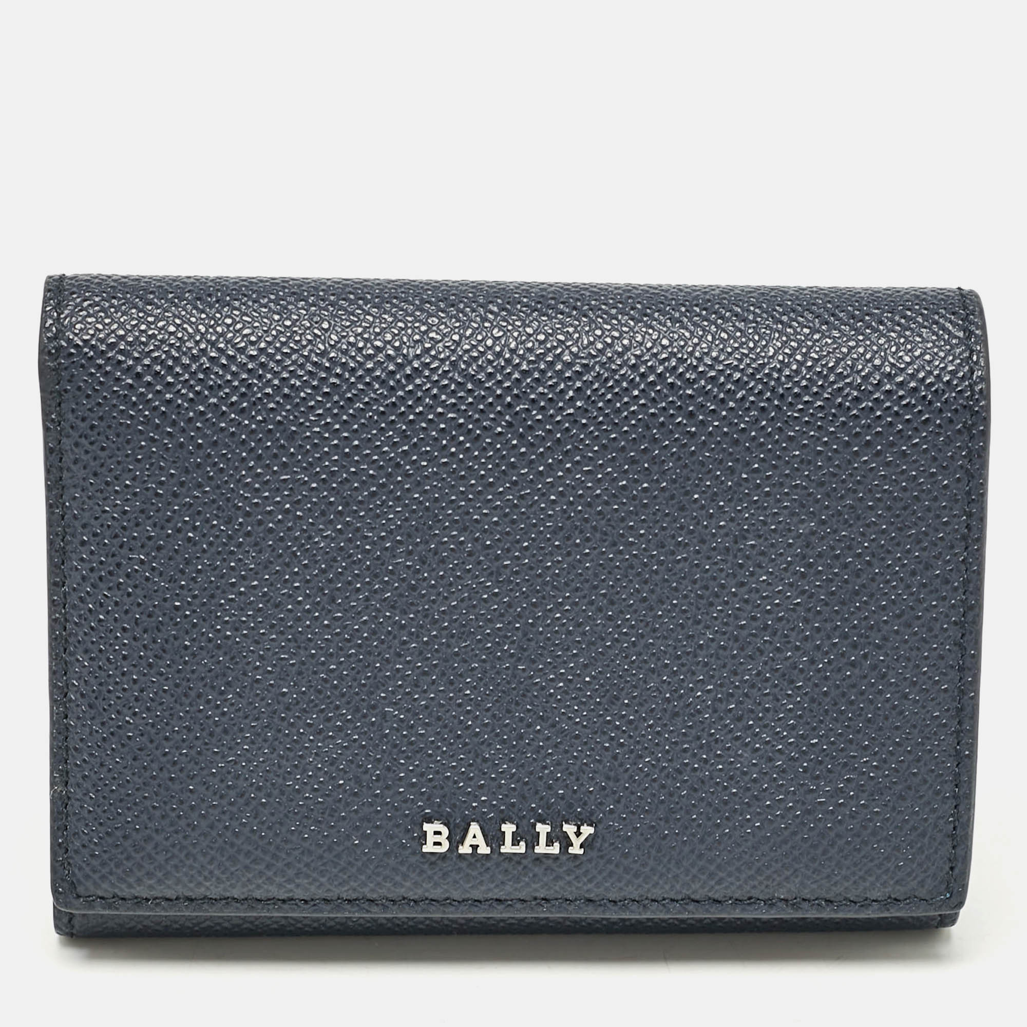 

Bally Navy Blue Leather Logo Trifold Wallet