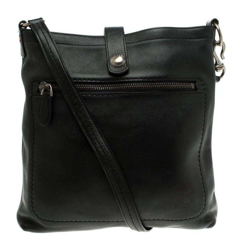 Bally Black Leather B Logo Crossbody Bag