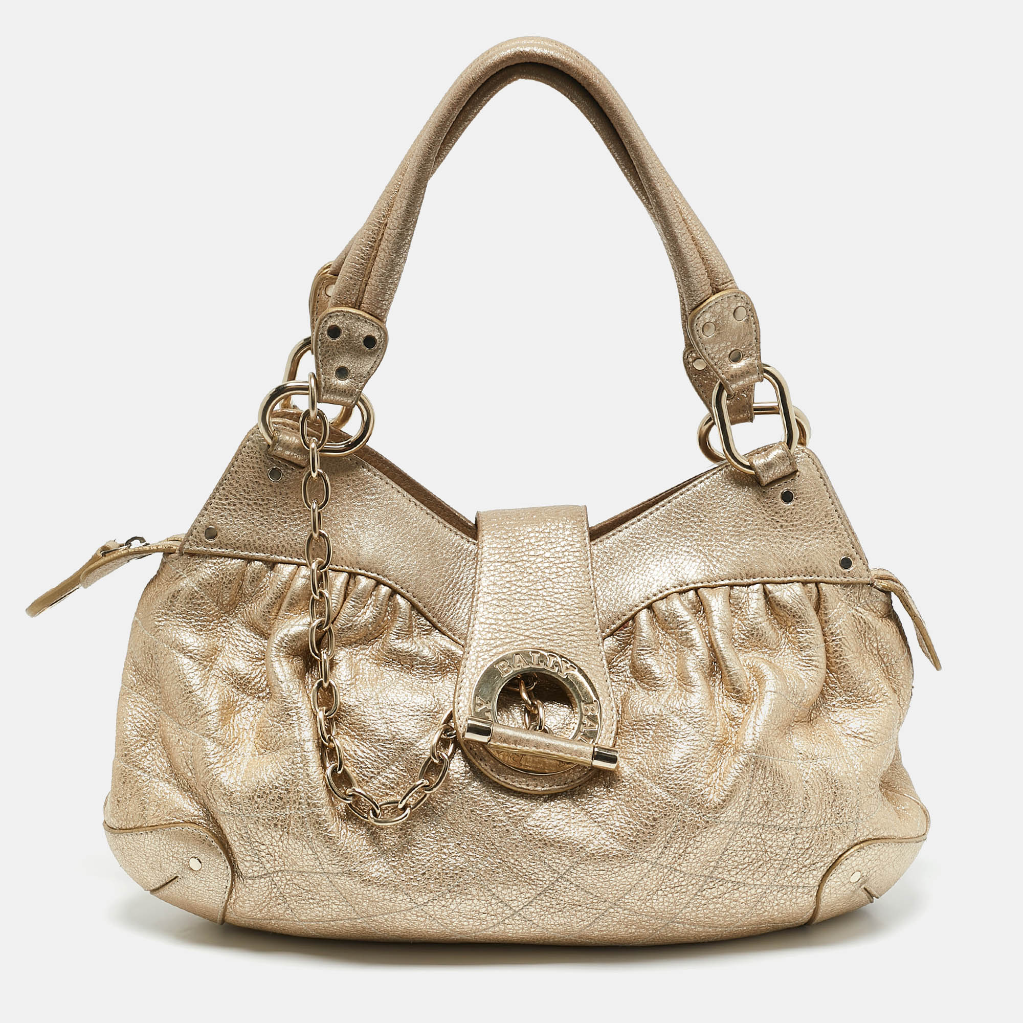 

Bally Gold Quilted Leather Meg T Shoulder Bag