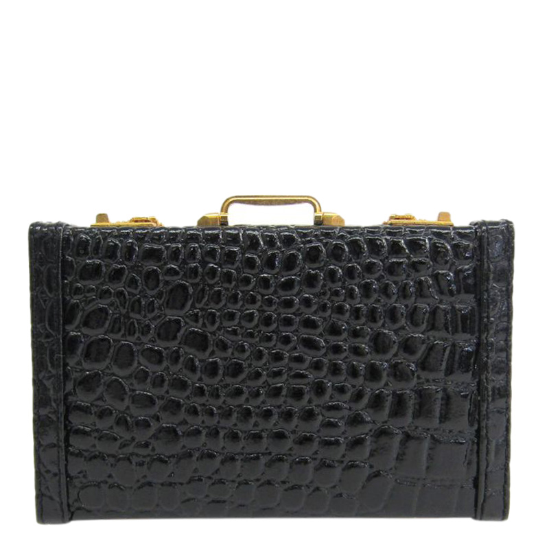 Bally Black Croc Embossed Leather Card Case