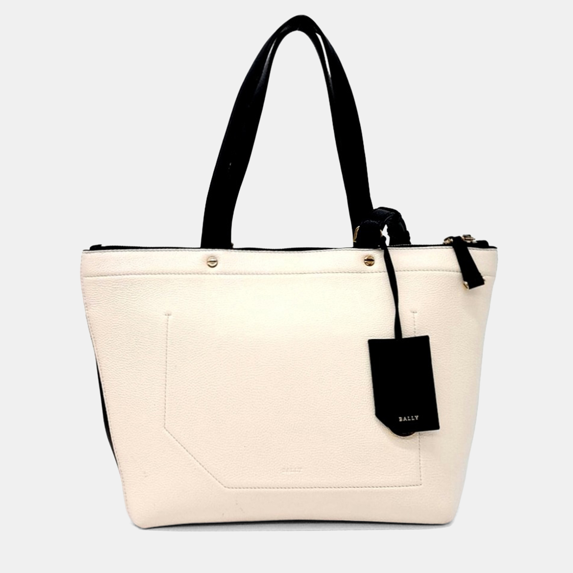 Pre-owned Bally Beige Black Leather Tote Bag In Sand