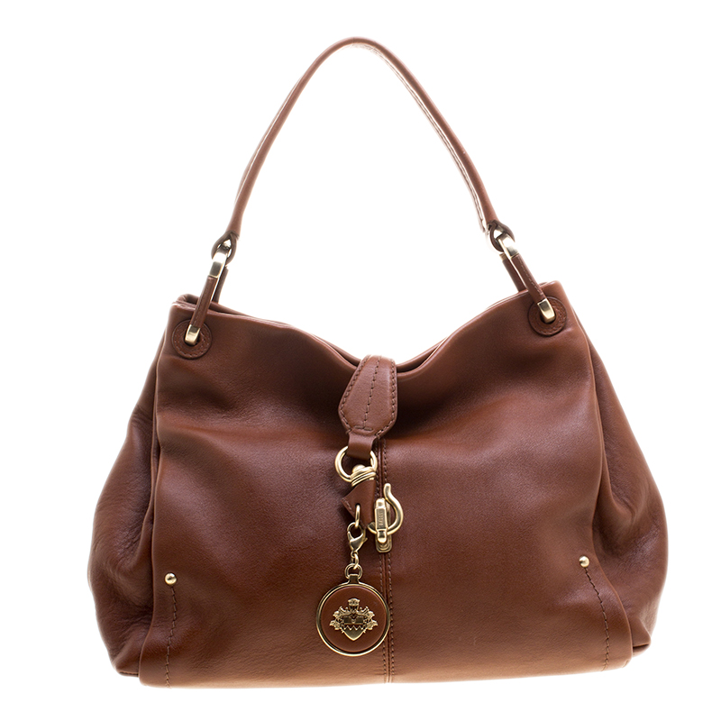 Bally Brown Leather Charm Hobo 