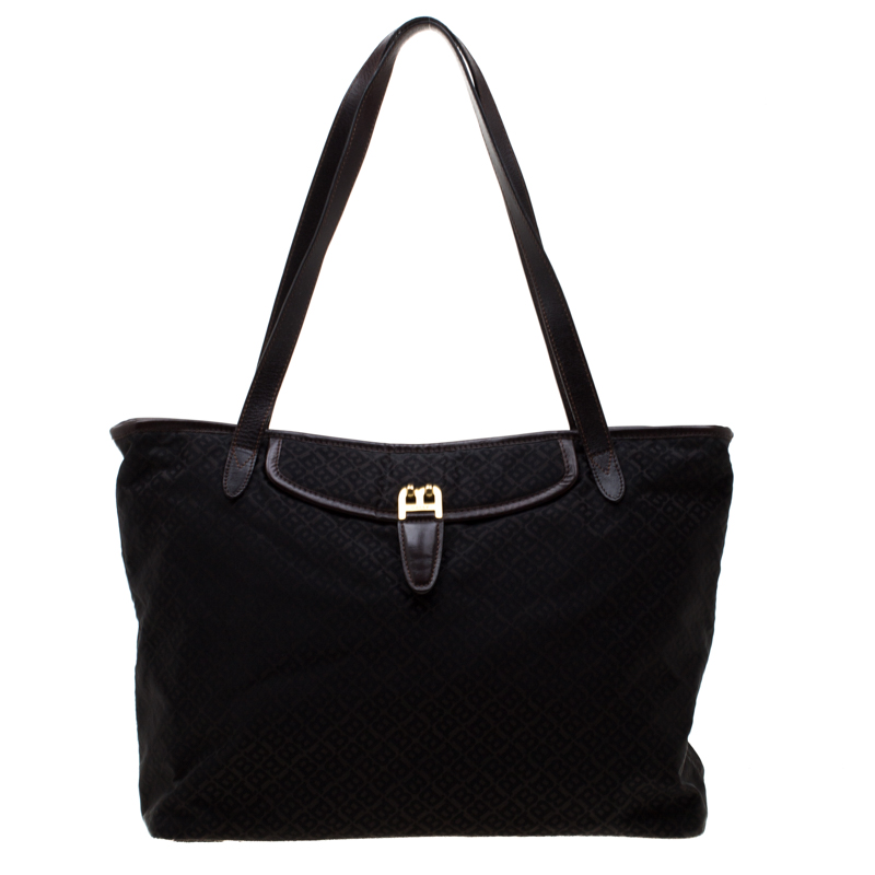 Bally Dark Brown Nylon and Leather Shopper Tote 