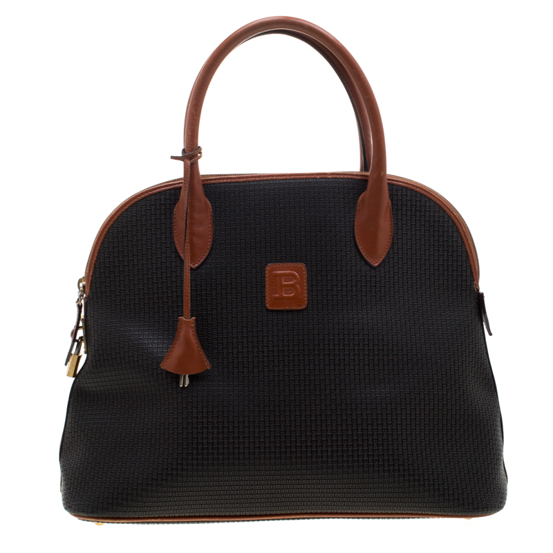 Pre Owned Bally Black/Brown Signature Leather Satchel