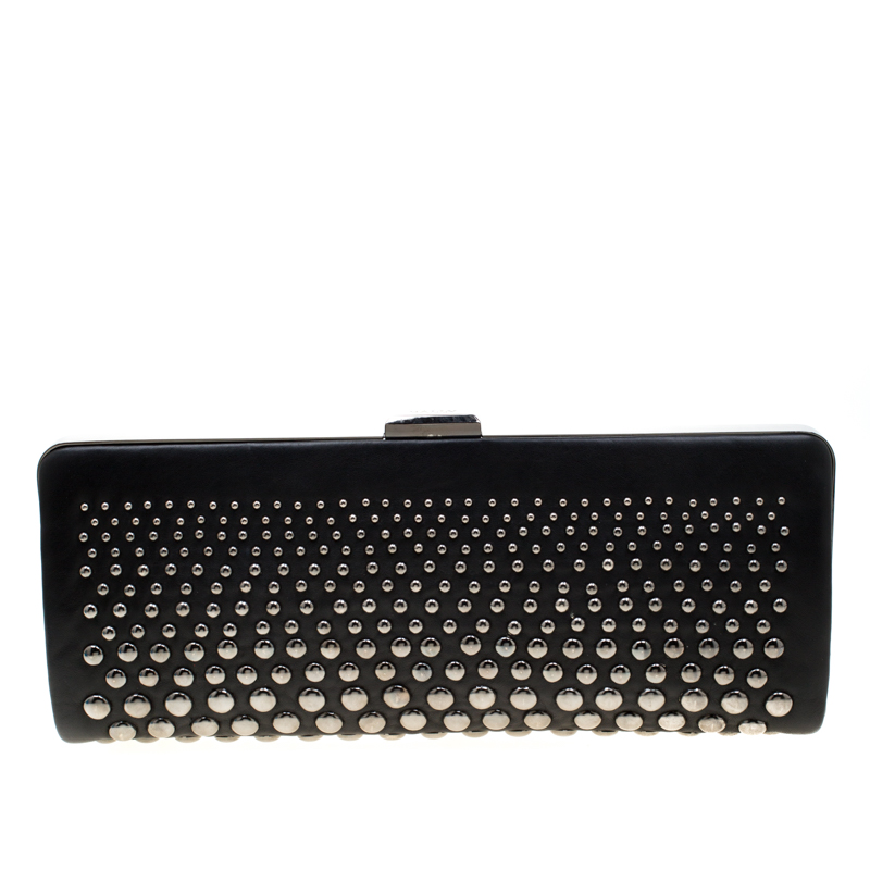 Bally Black Leather Studded Clutch