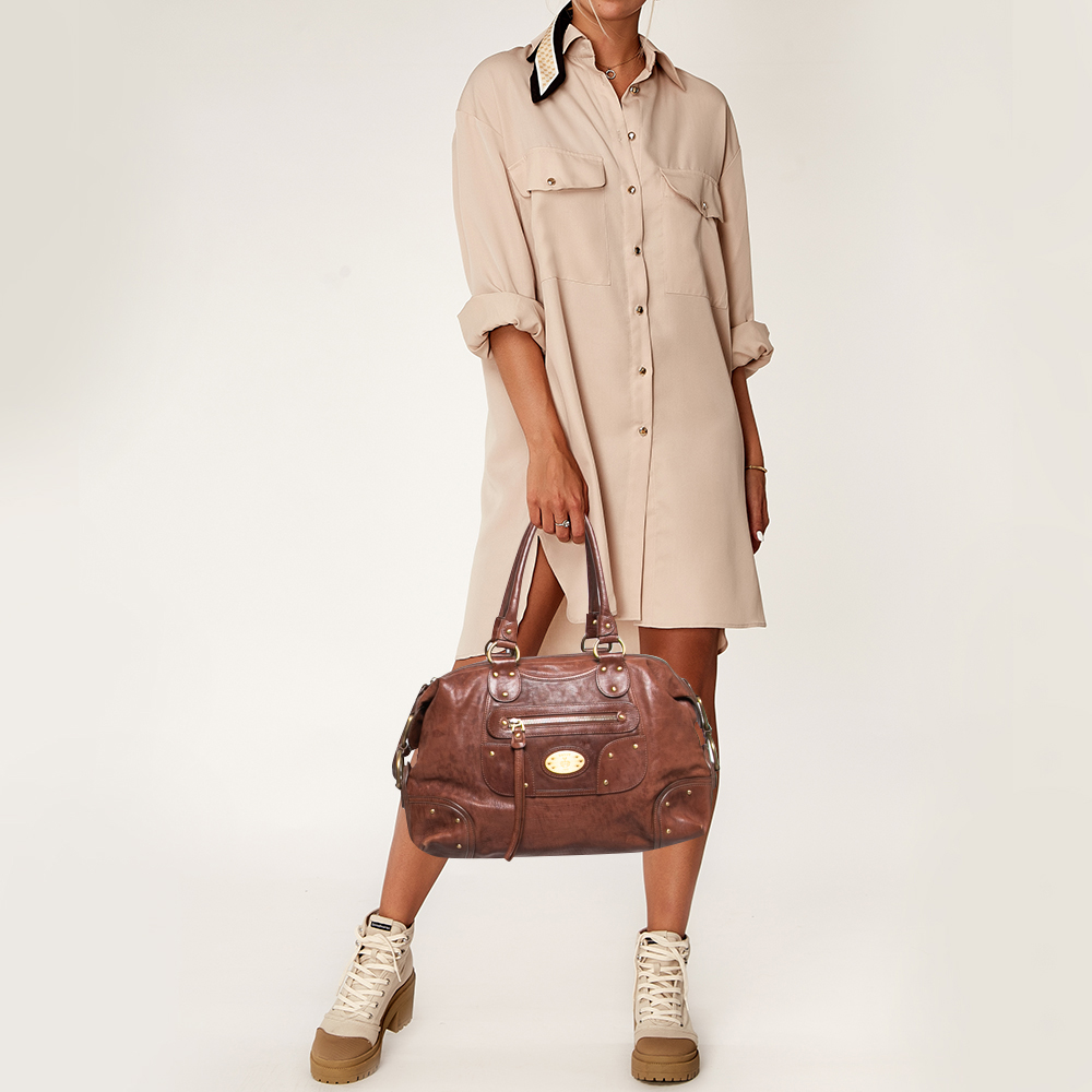 

Bally Brown Leather Front Zip Pocket Satchel