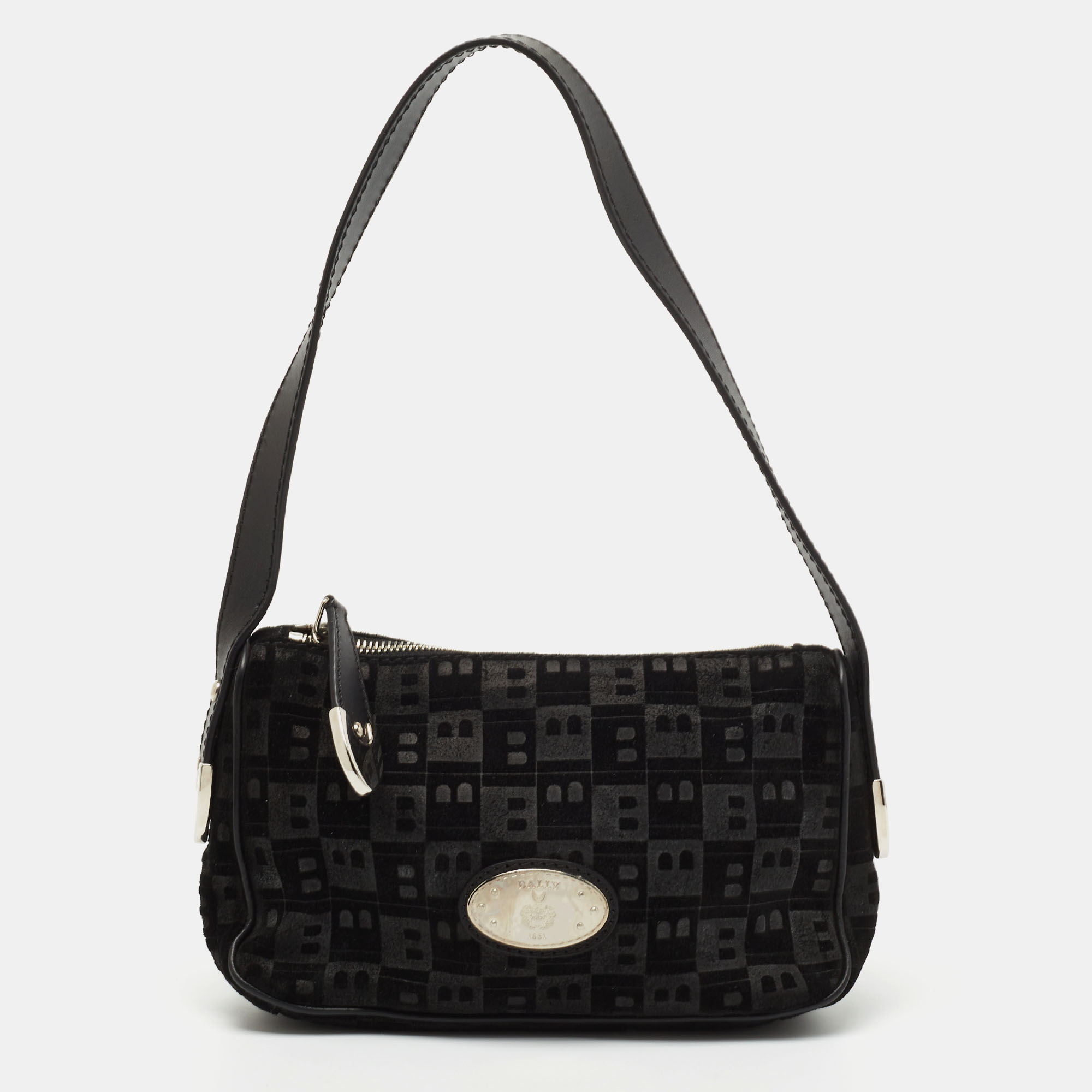 Preowned Bally Black Suede And Leather Logo Shoulder Bag ModeSens