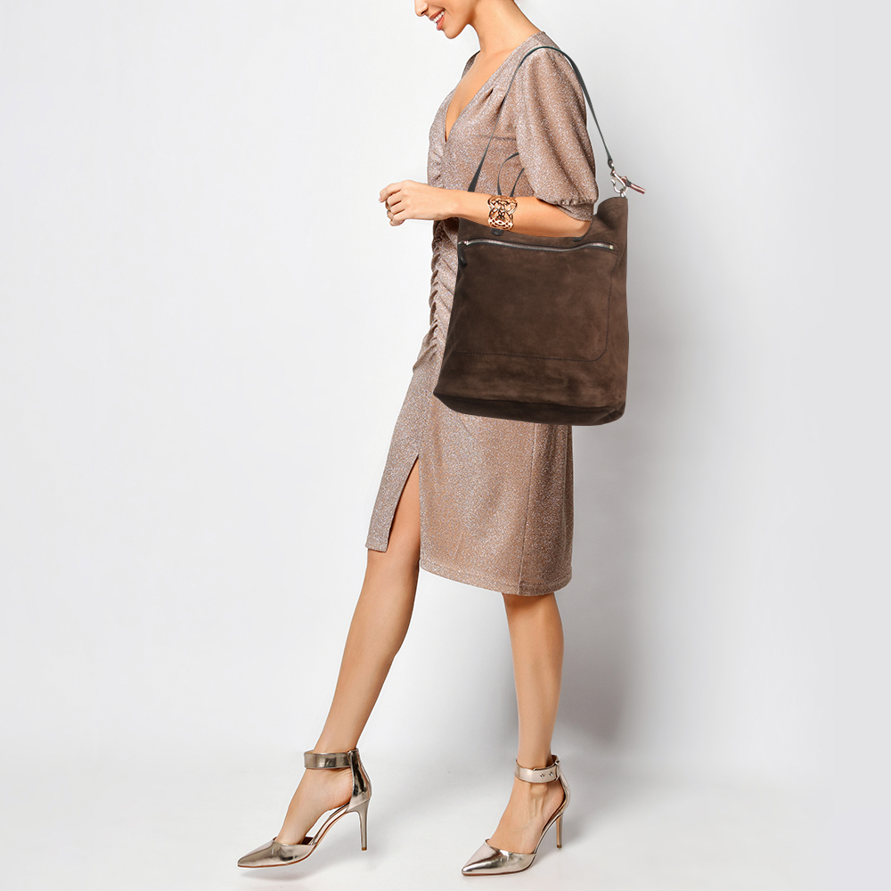 

Bally Brown Suede and Leather Front Pocket Tote