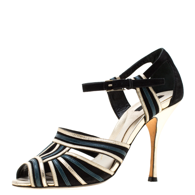Bally Tricolor Suede And Leather Ankle Strap Sandals Size 36.5