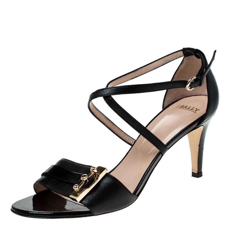 

Bally Black Leather Open Toe Ankle Strap Sandals Size