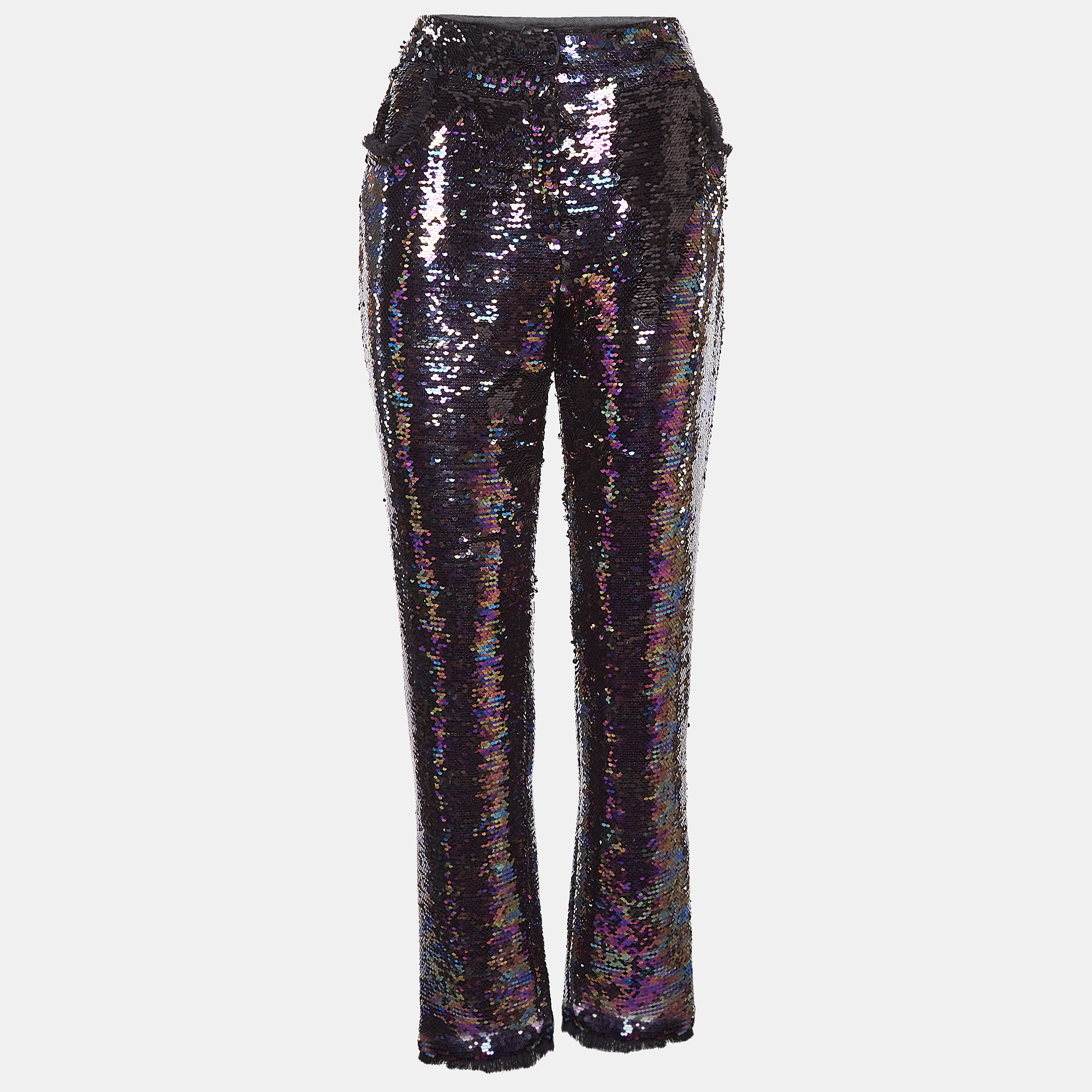 

Balmain Purple Fringe Trim Sequin Pants L