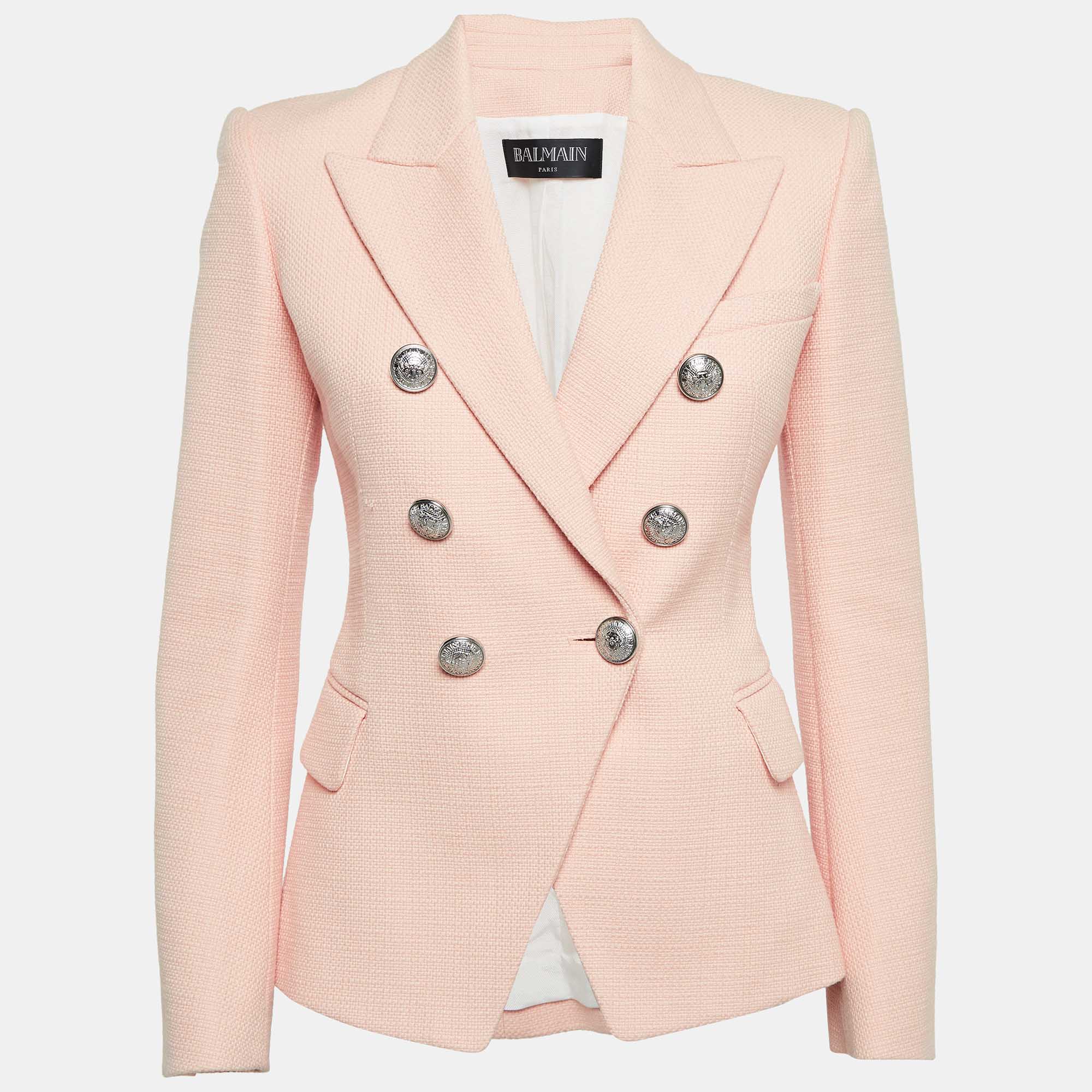 

Balmain Pink Cotton Canvas Double Breasted Blazer S