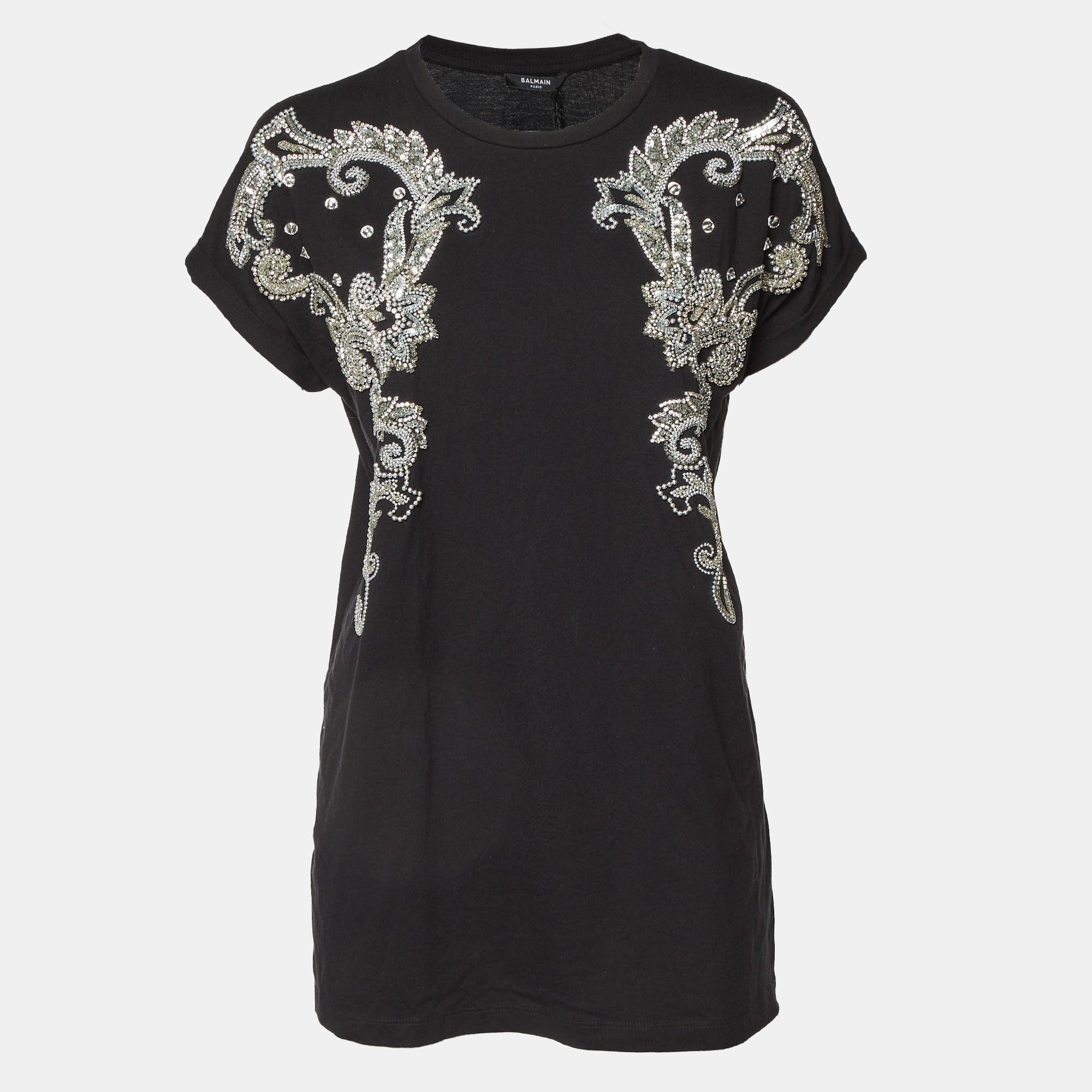 

Balmain Black Embellished Cotton Knit Top S