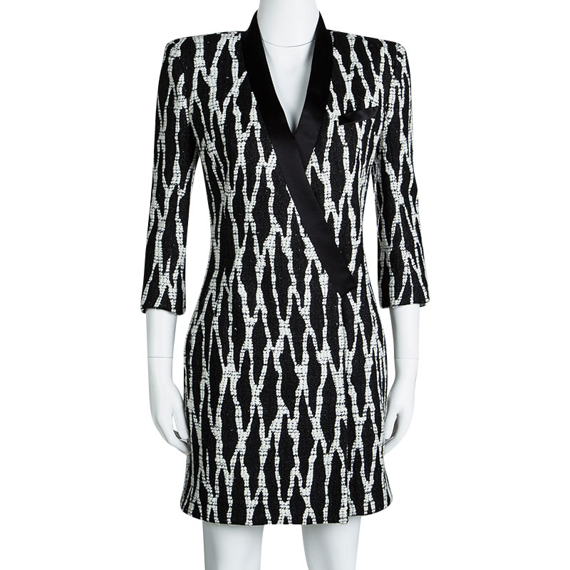 

Balmain Monochrome Woven Tweed Long Sleeve Dress, Multicolor