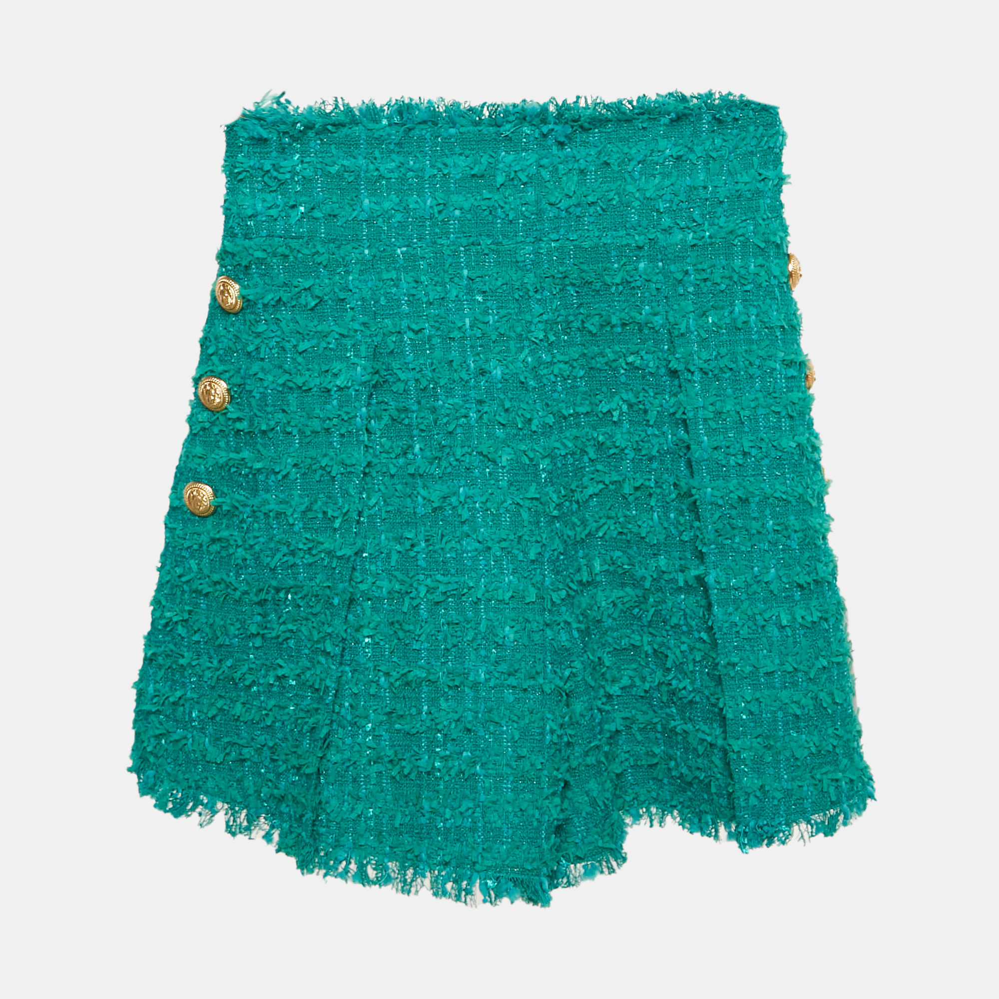 

Balmain Green Tweed Button Detail High Rise Shorts S