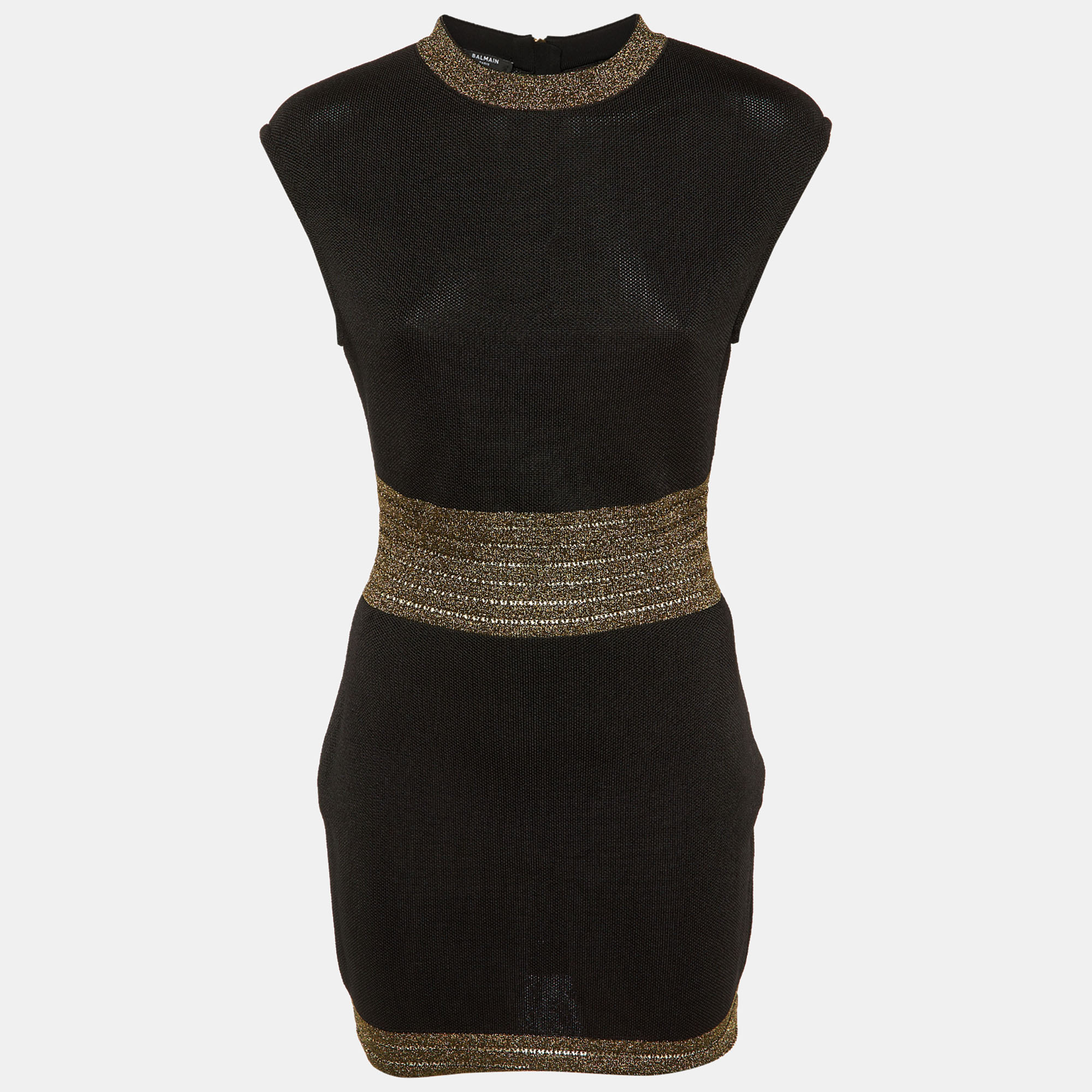 

Balmain Black Knit & Lurex Trim Detail Mini Dress M