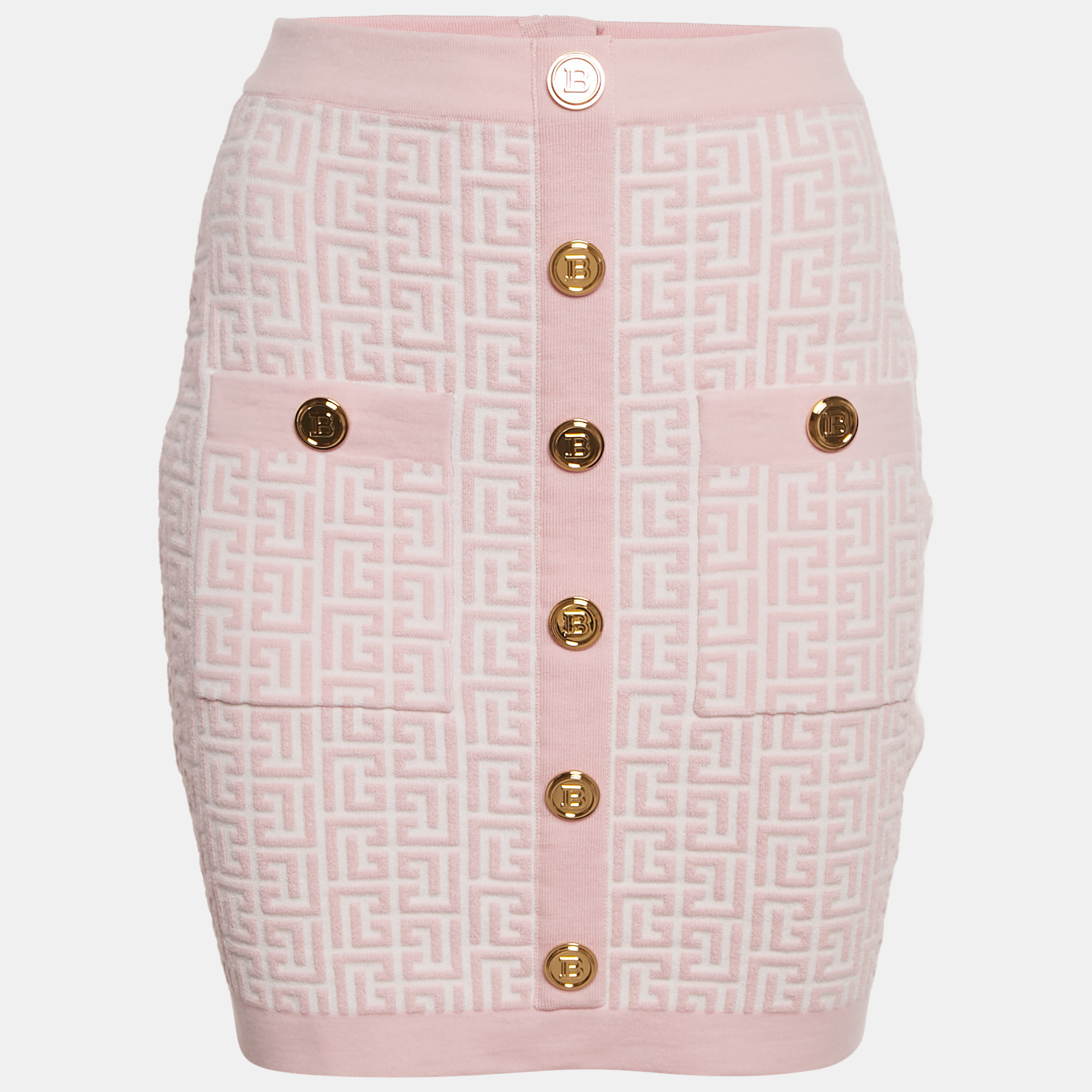 

Balmain Pink Monogram Jacquard Knit Mini Skirt M