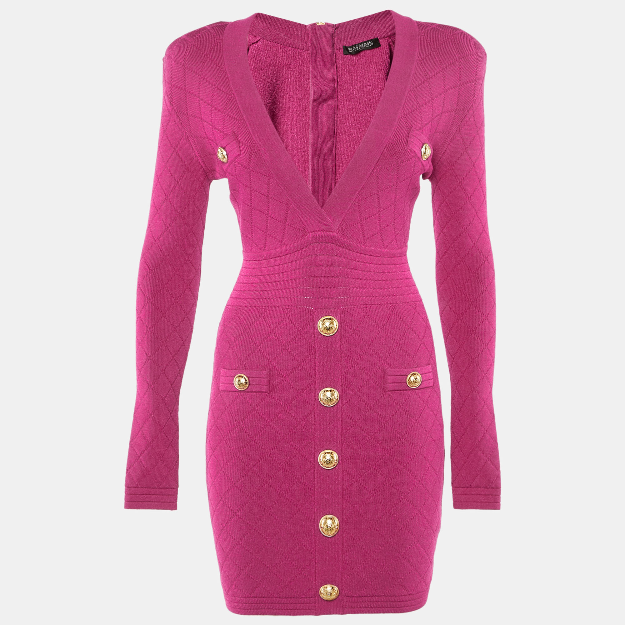 

Balmain Pink Plunge Neck Knit Mini Dress S