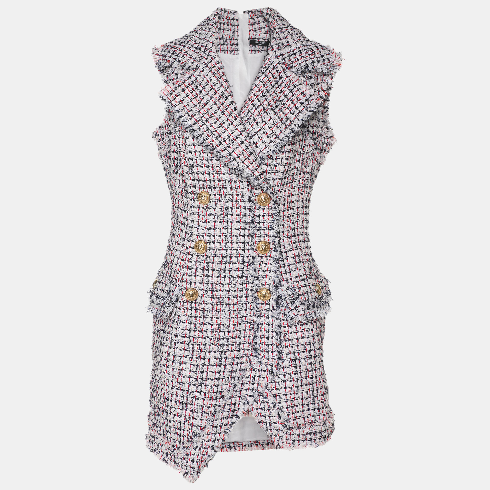 Click to view more detailed imagery on our partner's website Pre-owned Balmain White/multicolor Tweed Sleeveless Mini Dress M