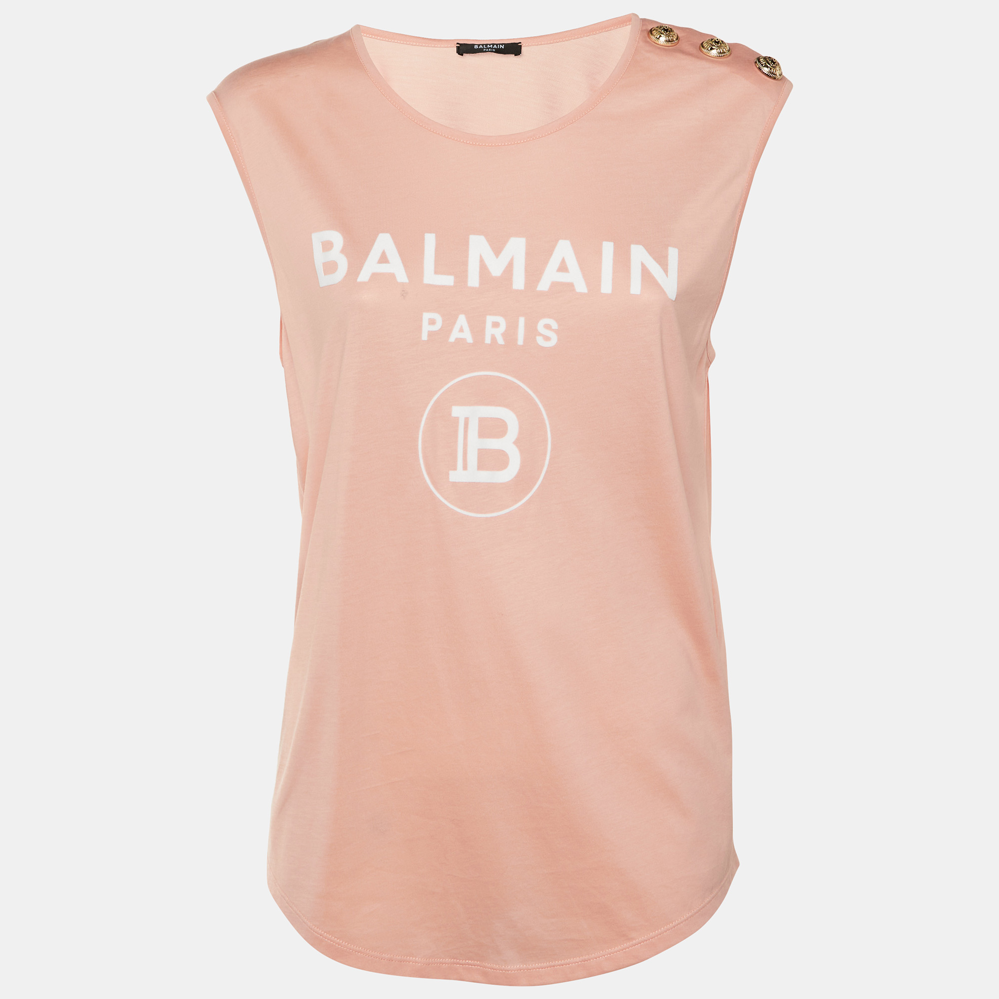 

Balmain Peach Logo Applique Cotton Sleeveless T-Shirt M, Pink