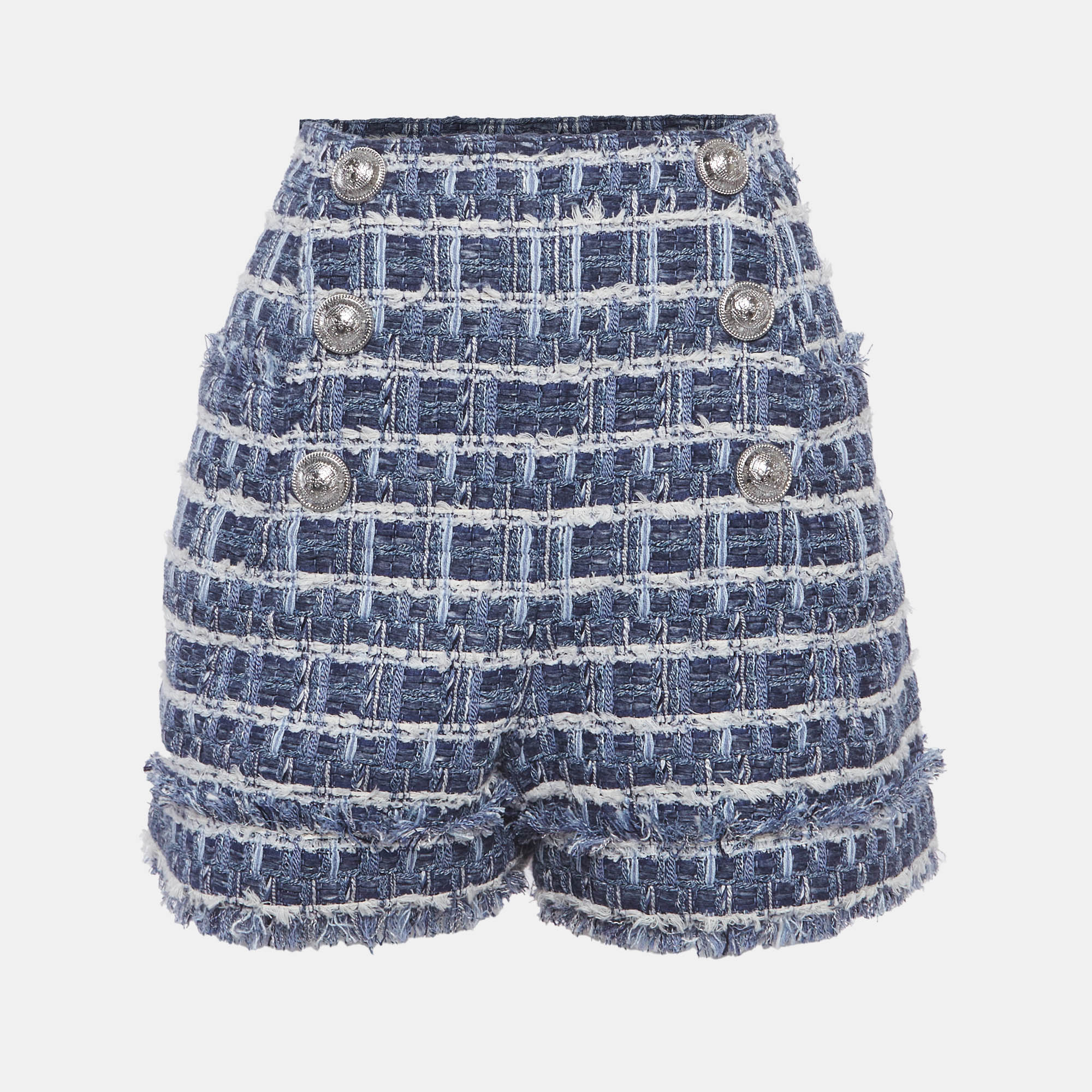 

Balmain Blue Tweed High Rise Shorts L